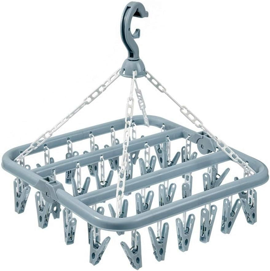 alladaga Clothes Drying Hanger with 32 Clips and Drip Foldable Hanging Sock Rack