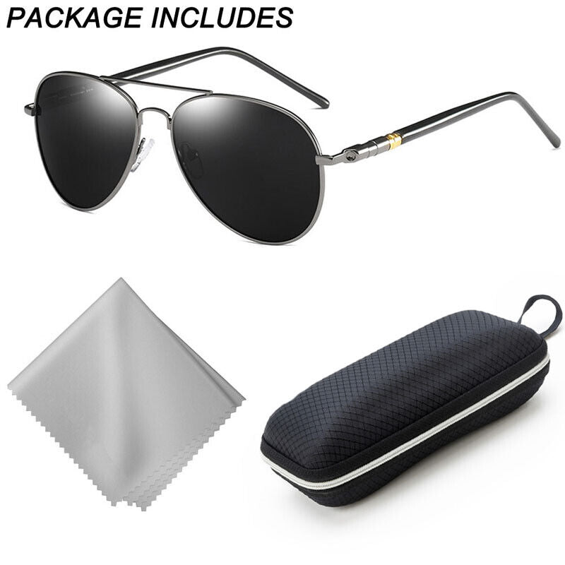 Polarised Polarized Pilot Sunglasses Gun Grey Metal UV400 Aviators Men Driving