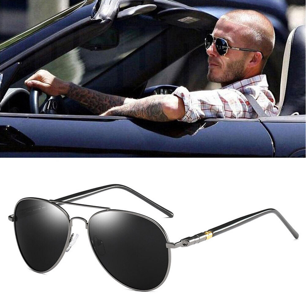 Polarised Polarized Pilot Sunglasses Gun Grey Metal UV400 Aviators Men Driving