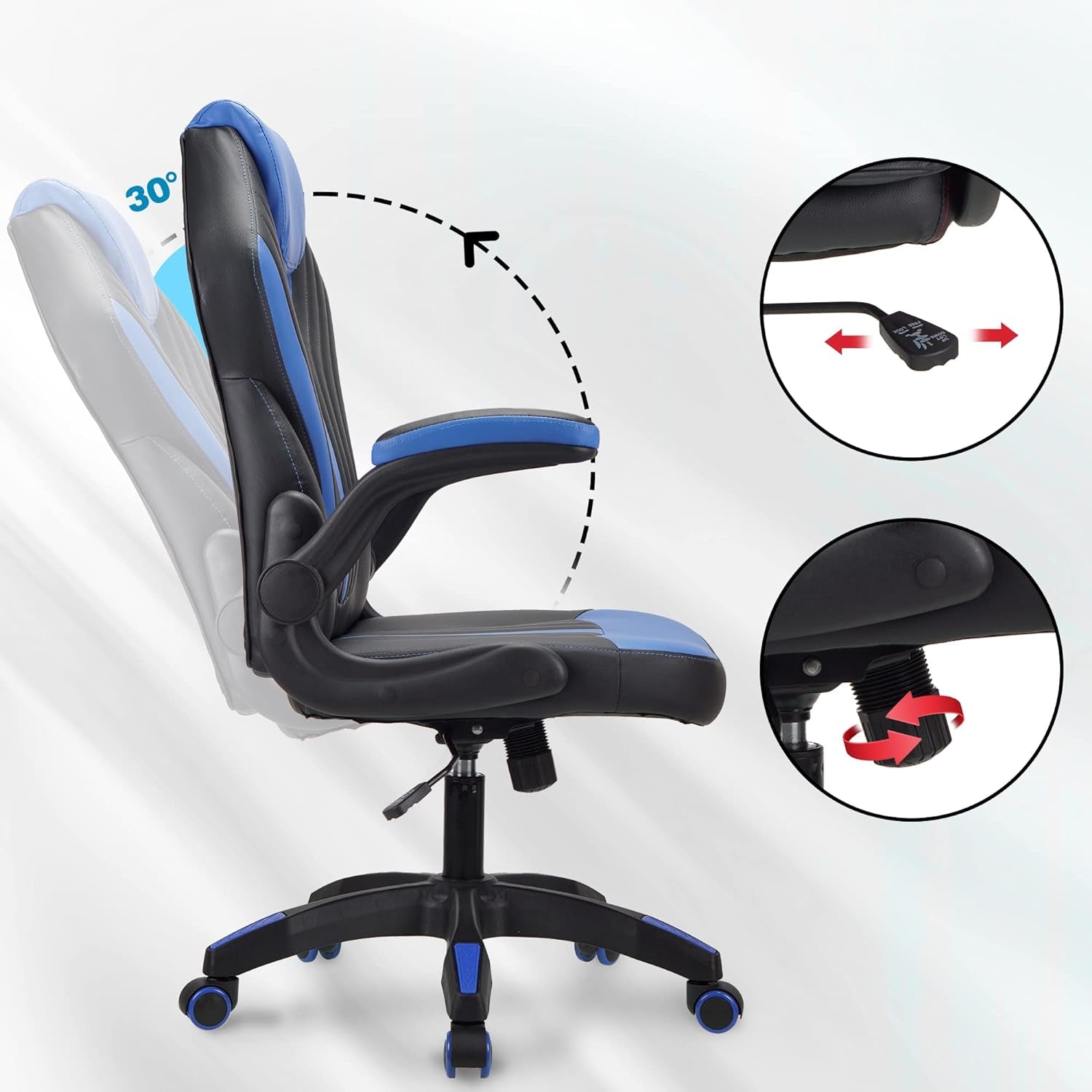 .Gaming chair Office chair Swivel chair Computer chair Work chair Desk chair Ergonomic Chair Racing chair Leather chair PC gaming chair (Blue)