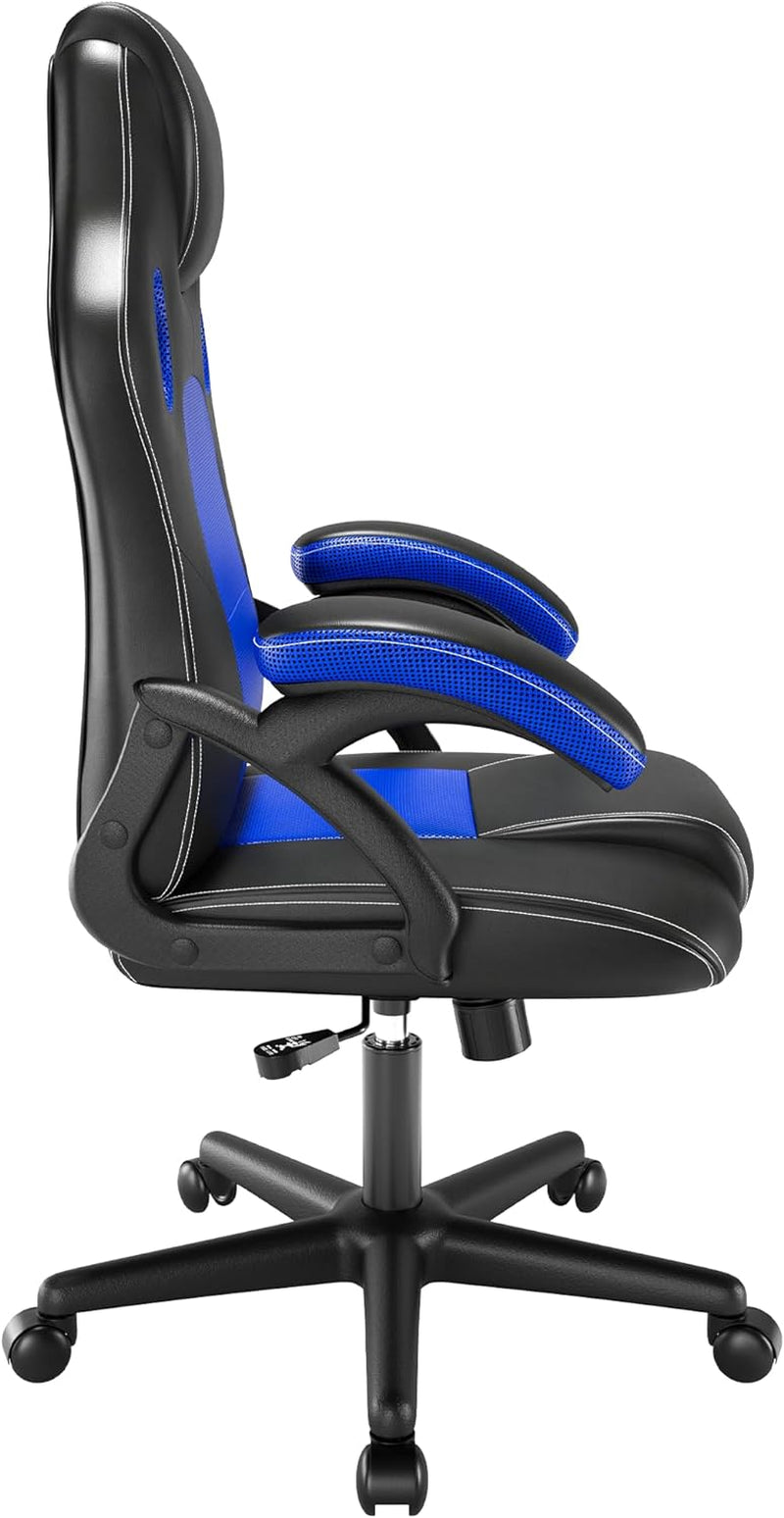 Gaming chair Office Swivel Computer Work Desk Ergonomic Chair Racing Leather PC gaming (Blue)