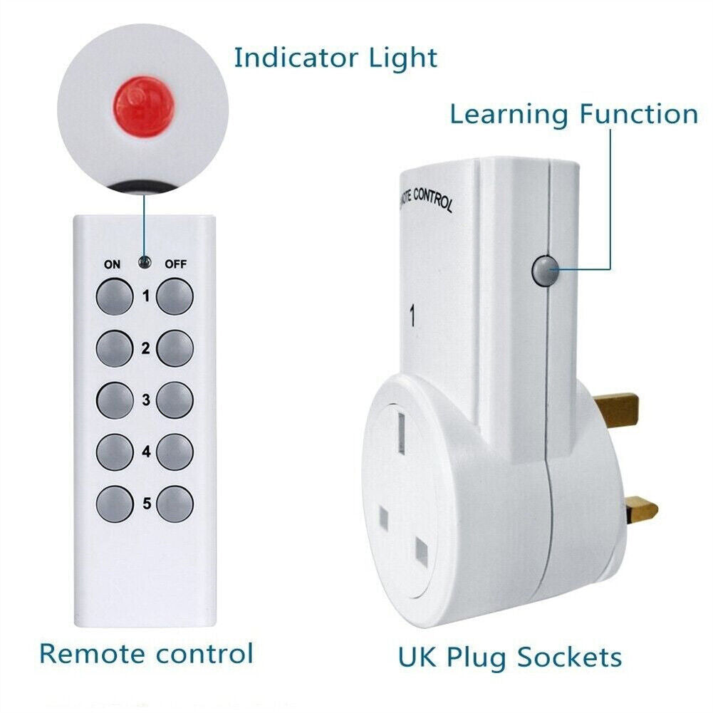 1-5 Remote Control Sockets Wireless Switch Home Mains Power Outlet Pack UK Plug