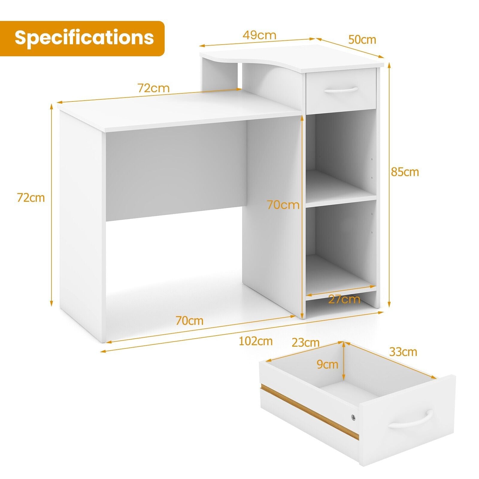 Computer Desk Modern Laptop PC Desk Writing Study Table with Drawer