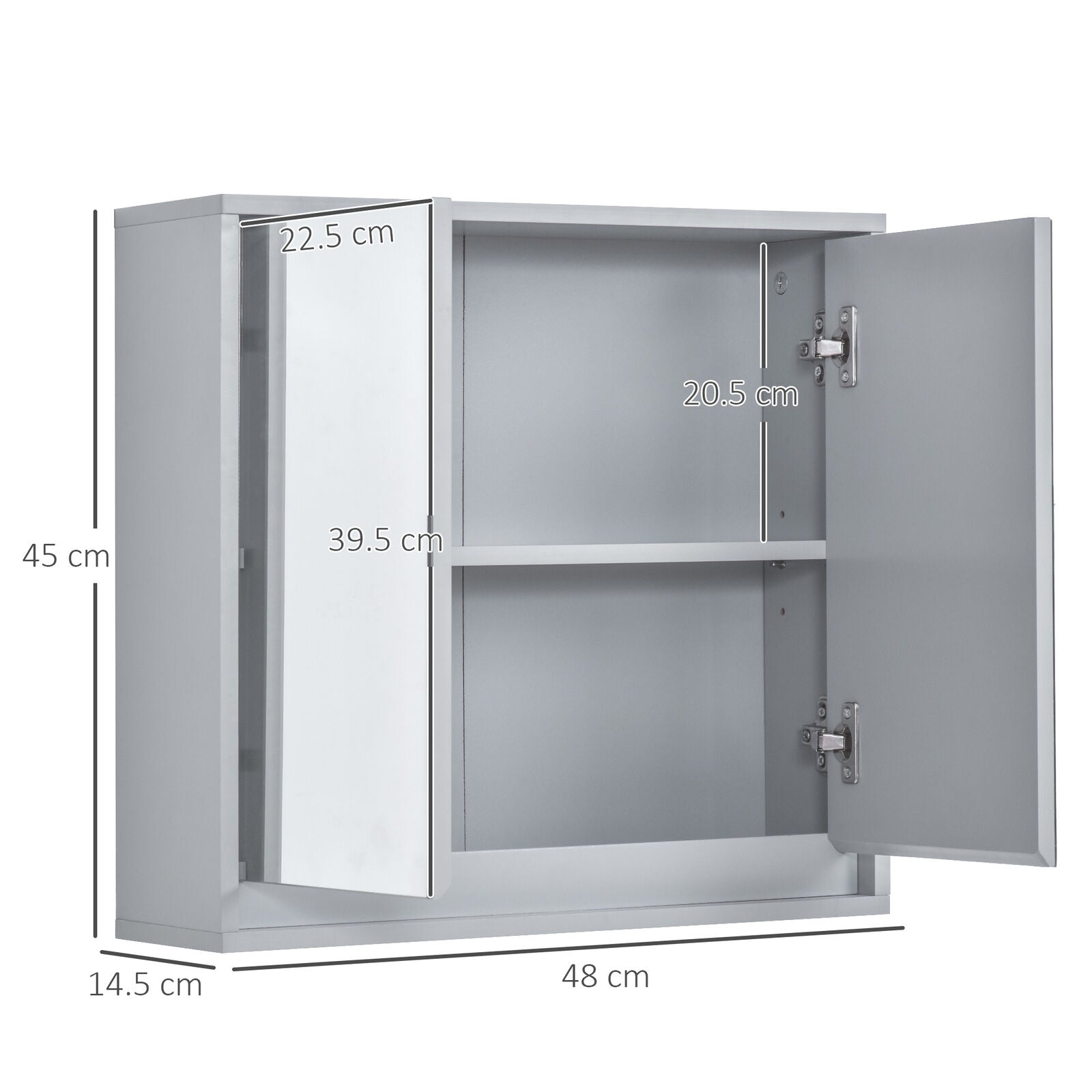 HOMCOM Wall Mounted Mirror Cabinet with Storage Shelf Bathroom Cupboard Grey