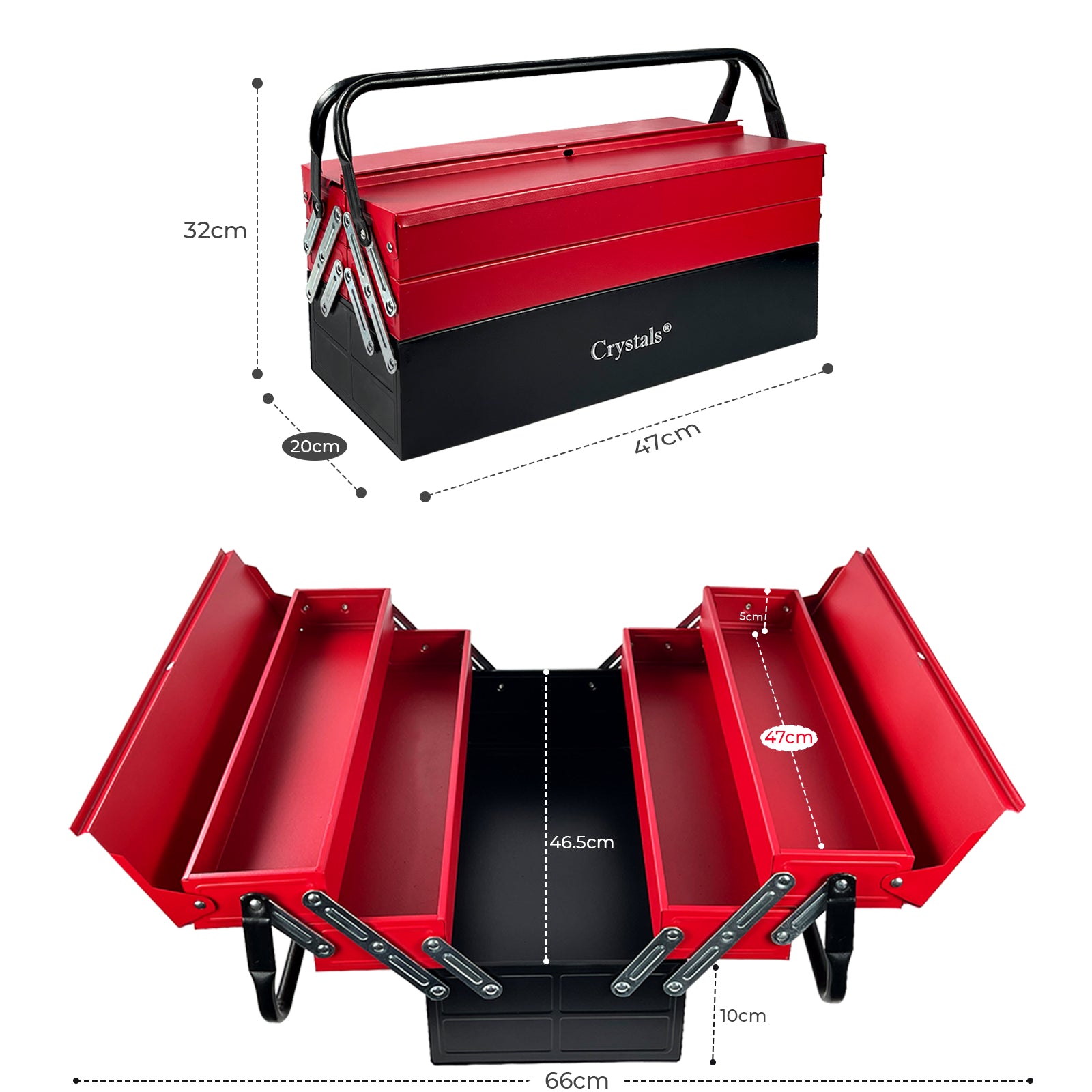 Heavy Duty 25" 530mm Metal Cantilever 5 Tray Toolbox Storage Tool Box Red New