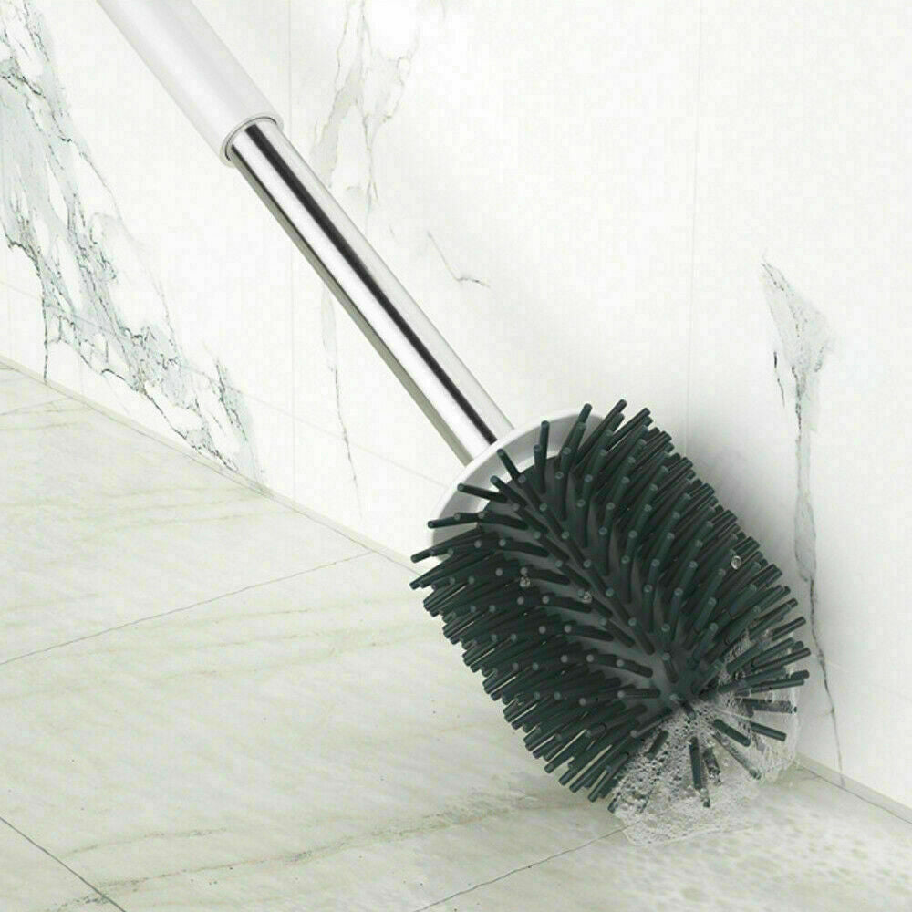 Soft Silicone Bristle Toilet Brush And Holder Bathroom WC Set Cleaning Brush UK