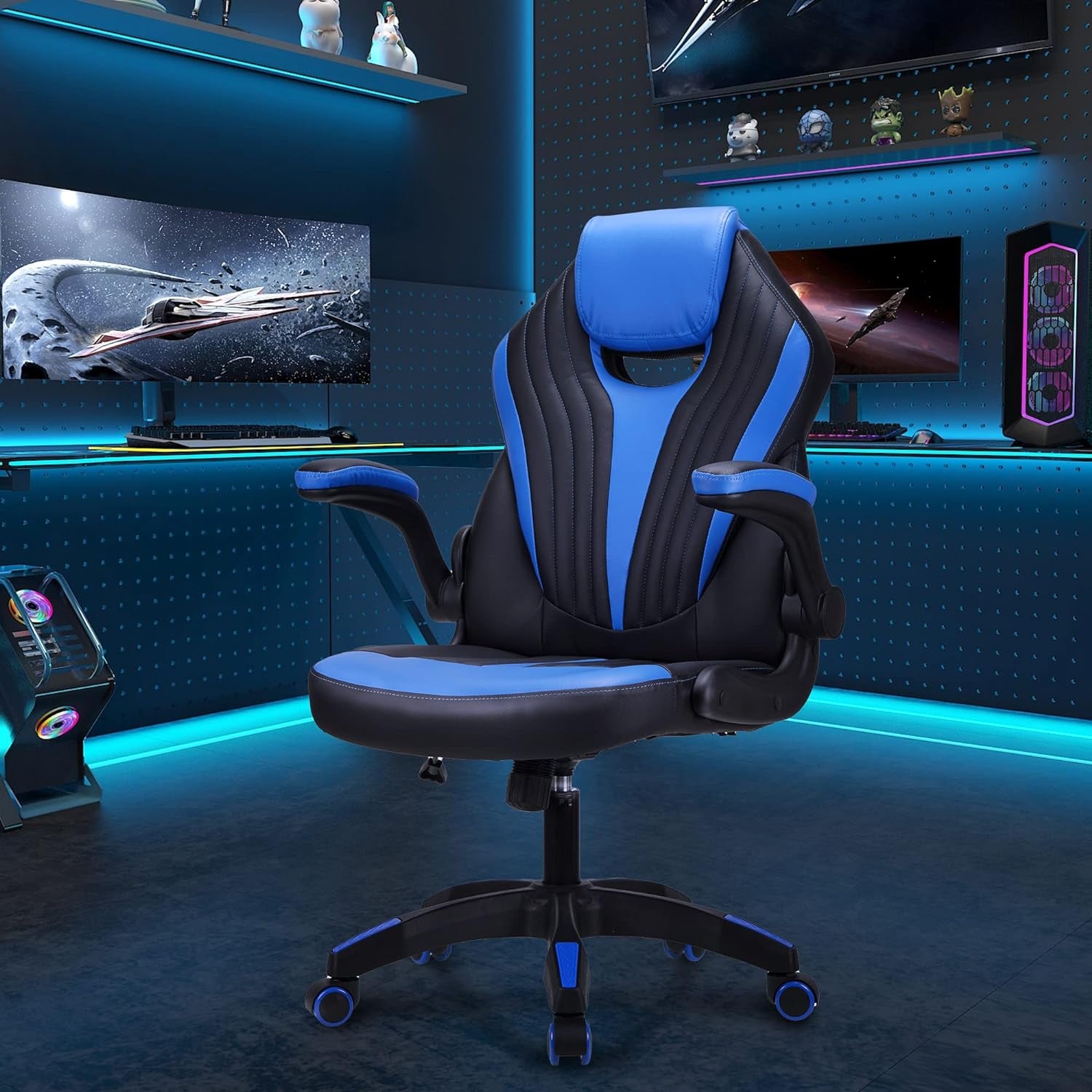 .Gaming chair Office chair Swivel chair Computer chair Work chair Desk chair Ergonomic Chair Racing chair Leather chair PC gaming chair (Blue)