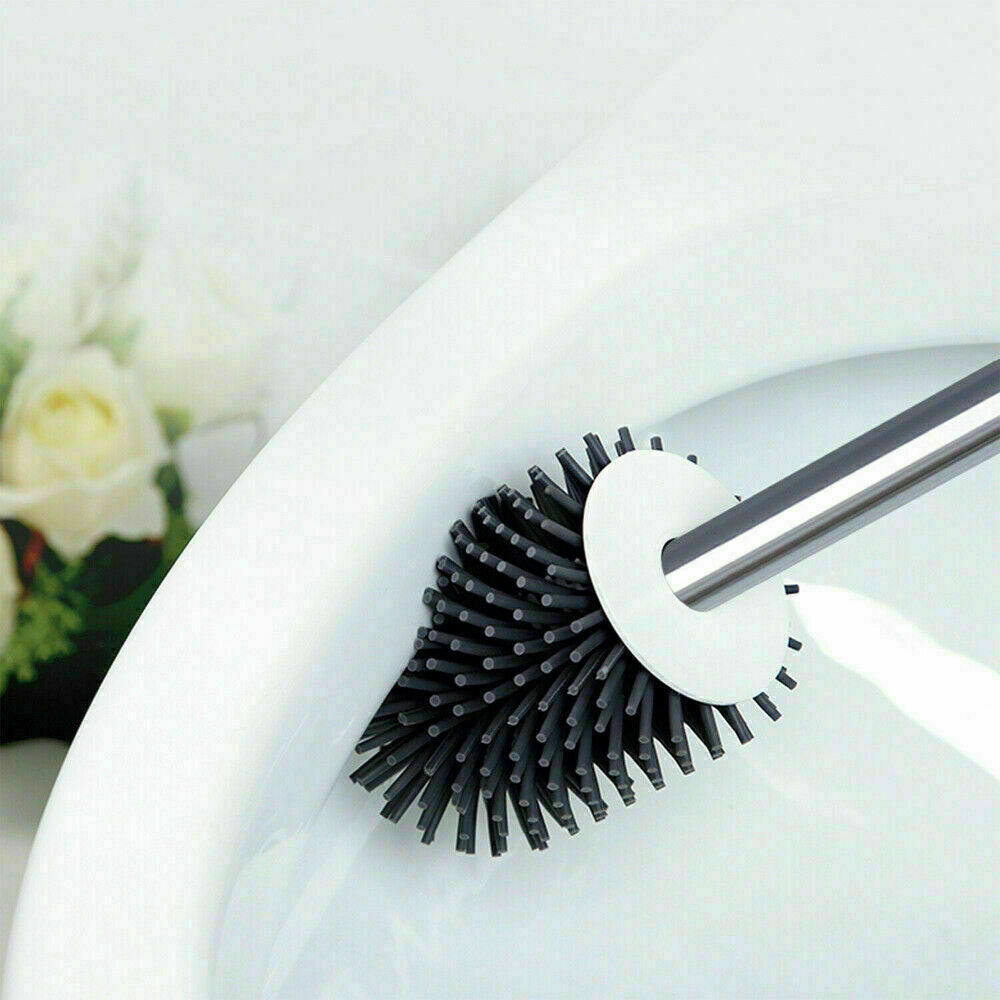 Soft Silicone Bristle Toilet Brush And Holder Bathroom WC Set Cleaning Brush UK