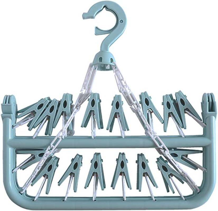 alladaga Clothes Drying Hanger with 32 Clips and Drip Foldable Hanging Sock Rack