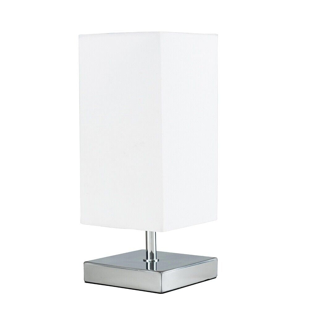 Chrome Square Touch Bedside Table Lamp  30CM Dimmable Lounge Light LED Bulb