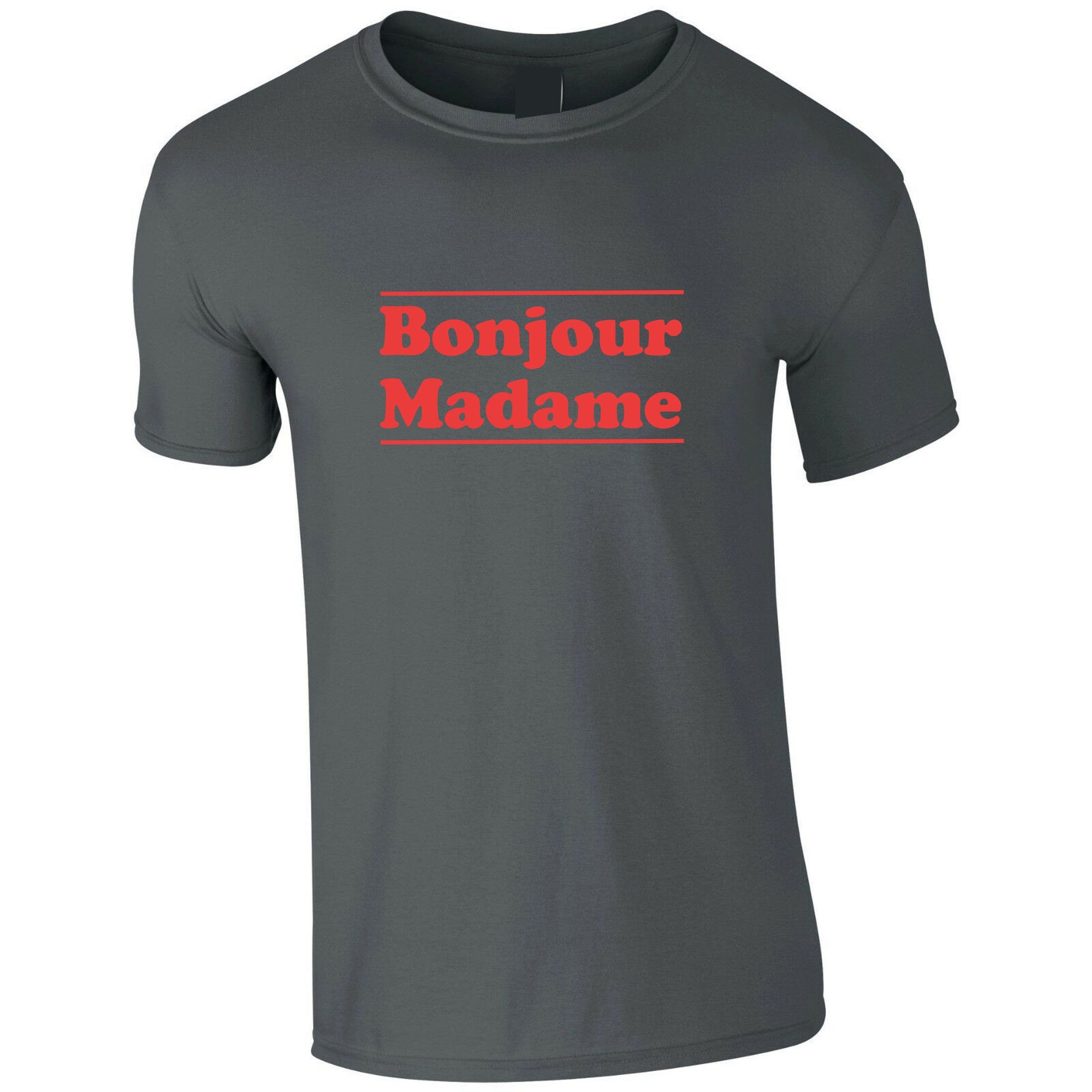 Bonjour madame tshirt t-shirt t shirt tee shirt hello madam greetings in french mens unisex womens ladies top funny tour to france gift