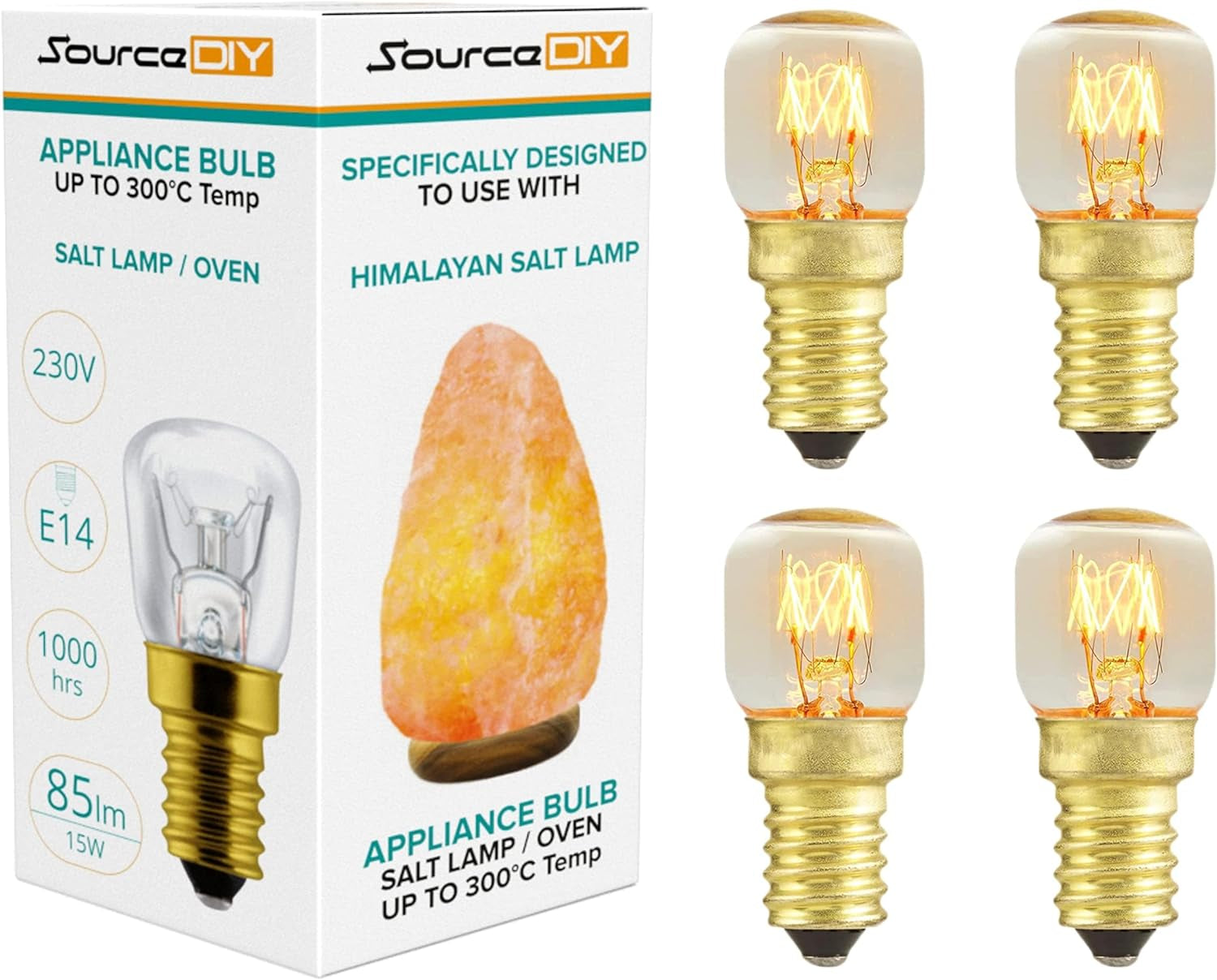 Salt Lamp Bulbs 15w E14 (Pack of 4) for Oven <300°C, Fridge, Multipurpose Pygmy Appliance SES Incandescent dimmable Bulbs