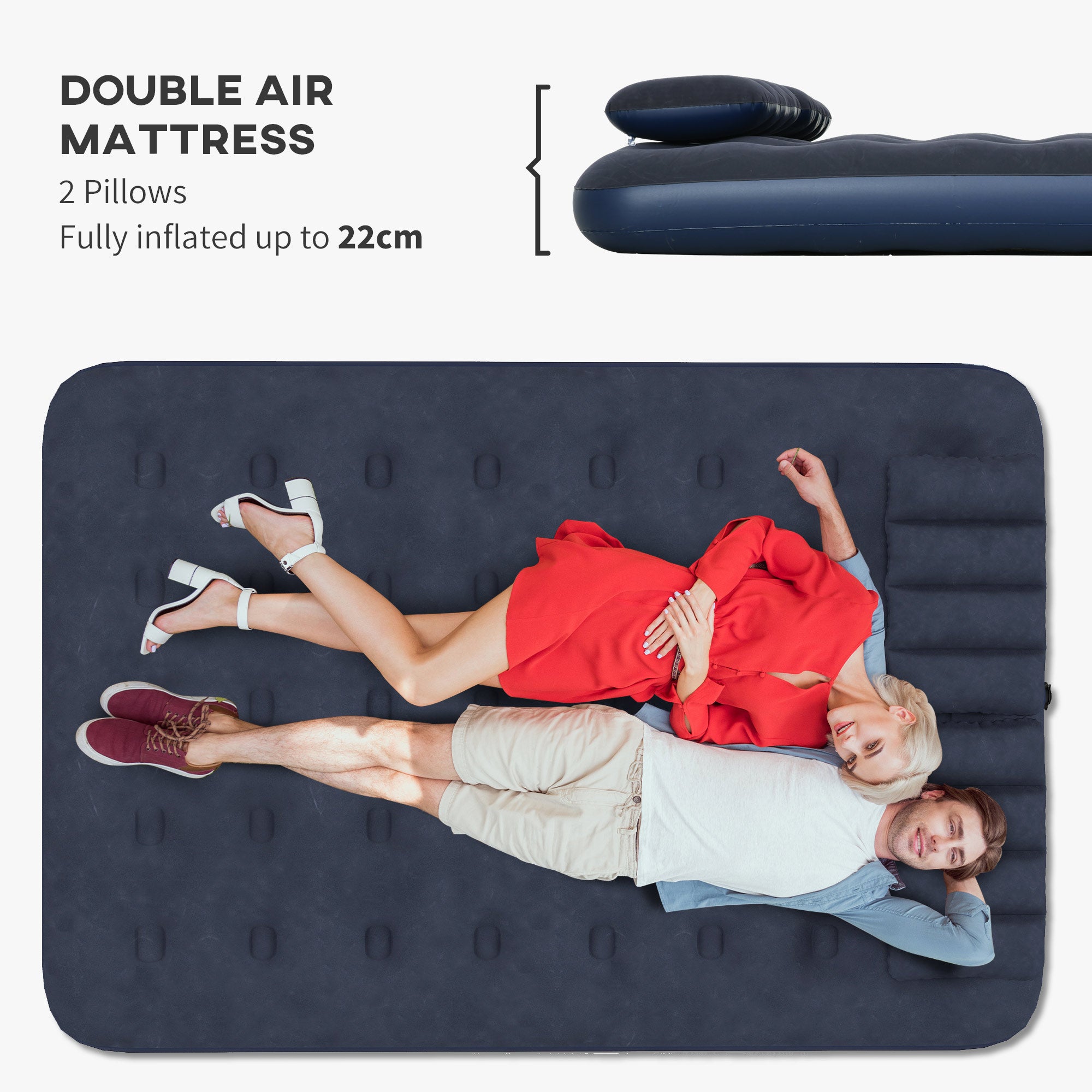 Air Bed with 2 Pillows, Inflatable Mattress, Blue