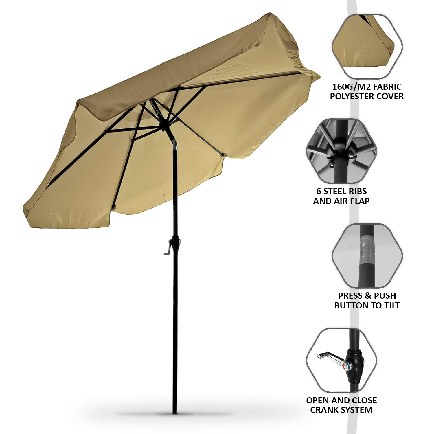 2.2m Aluminium Parasol Umbrella Garden Patio Table Tilt Sun Shade Canopy Large