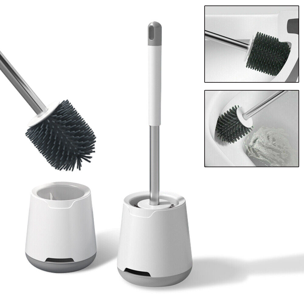 Soft Silicone Bristle Toilet Brush And Holder Bathroom WC Set Cleaning Brush UK