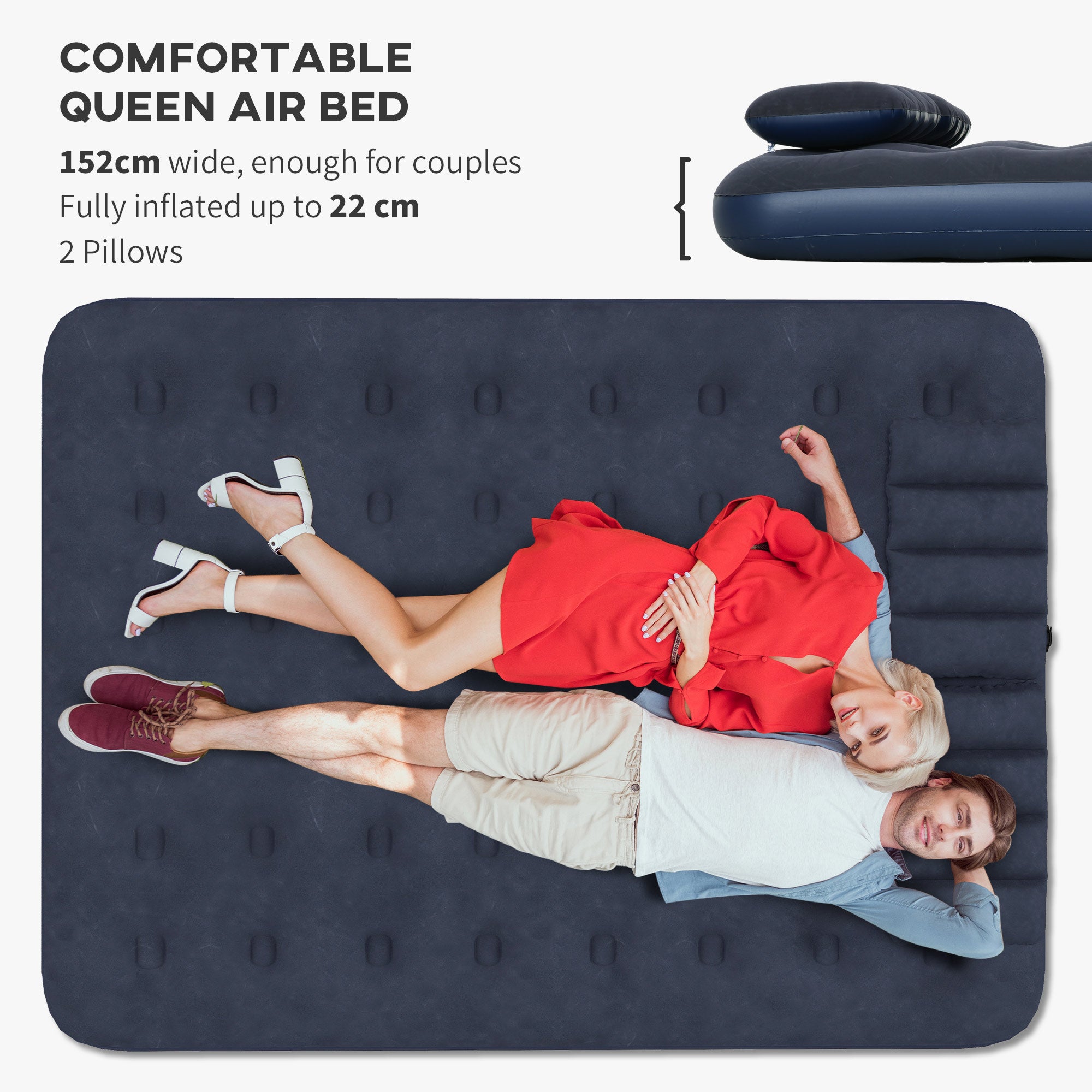 Air Bed with 2 Pillows, Inflatable Mattress, Blue