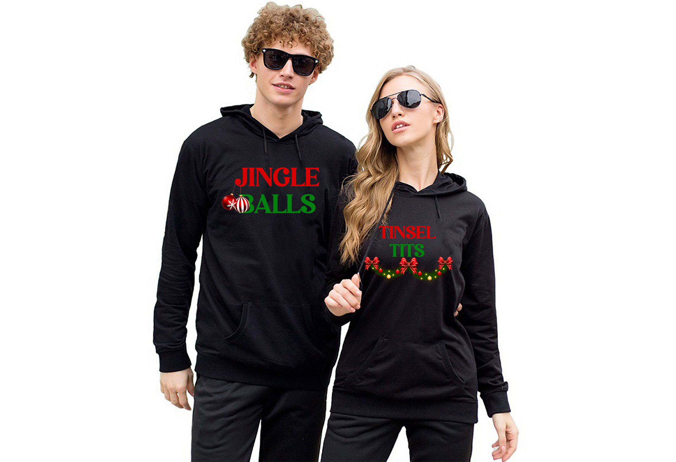 Jingle balls and Tinsel Tits Hood christmas married custom couple christmas Hoodies, couple matching shirts