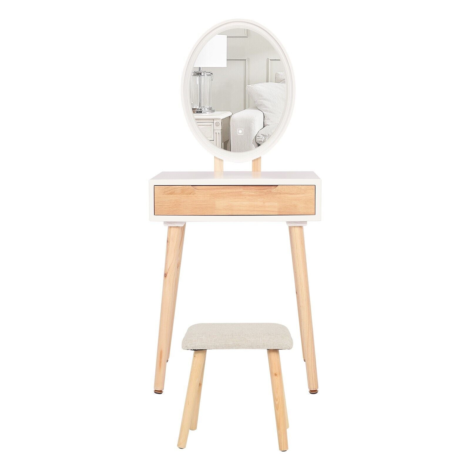 Dressing Table Vanity Set Make up Desk with Dimmable LED Light Mirror Stool Wood