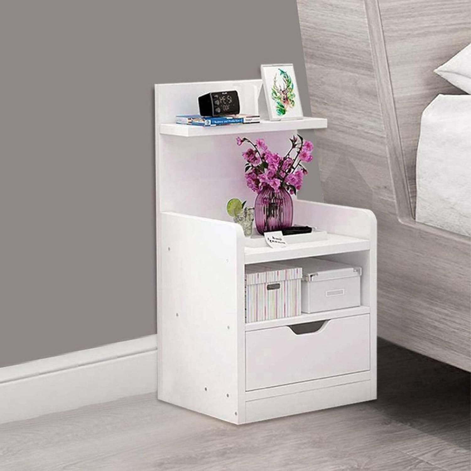 Fashion Bedside Table Drawer Cabinet Bedroom Furniture Storage Nightstand Shelf