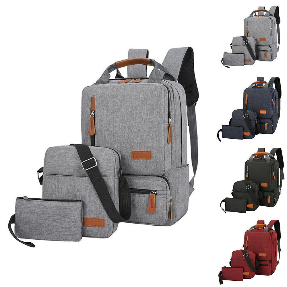 3PCS/Set Womens Mens Travel School Backpack USB Port Laptop Rucksack Bag Handbag