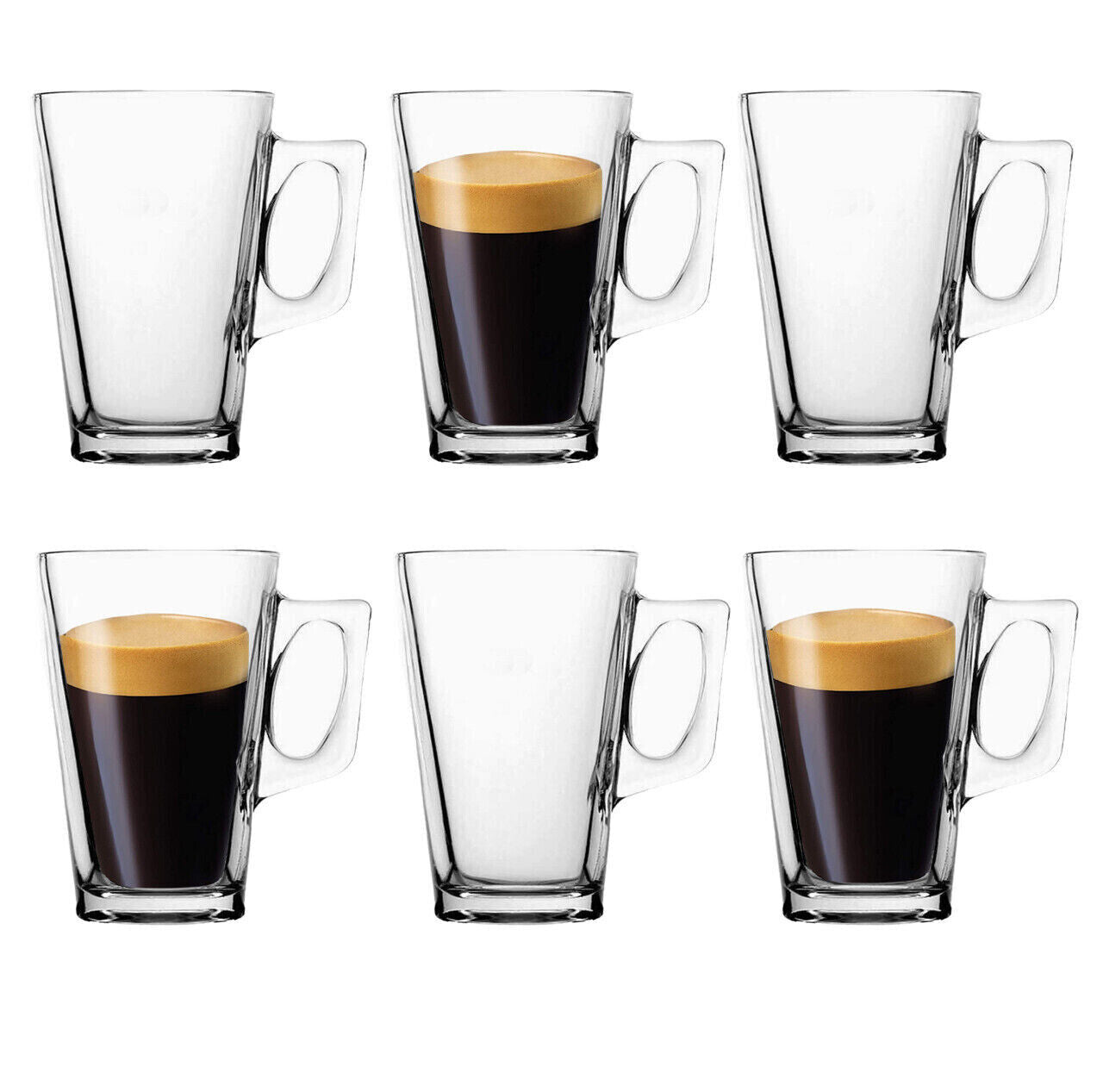 6 X Latte Coffee Glasses Cappuccino Lattes Tea Glass Cups Hot Drink Mugs