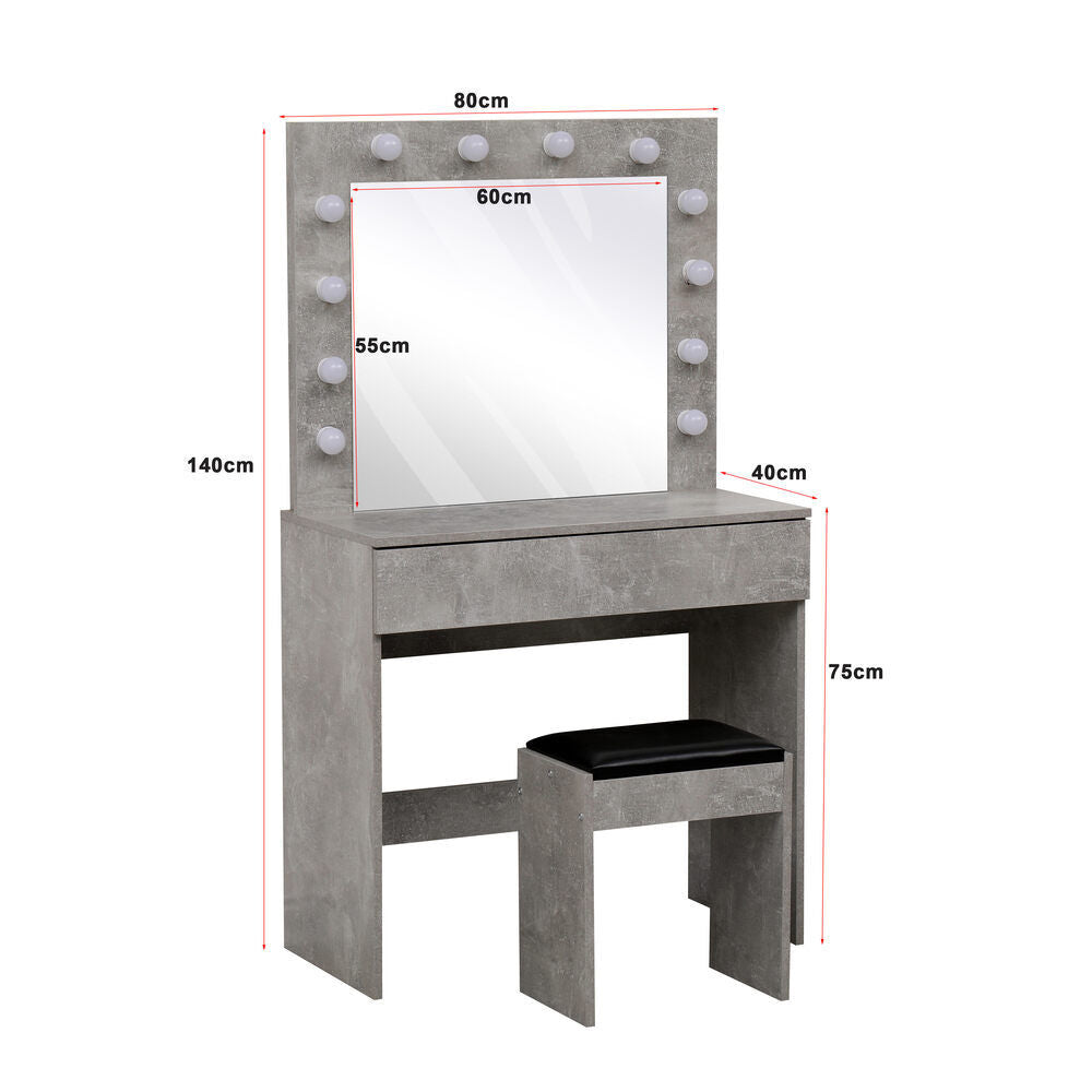 Dressing Table with LED Mirror Modern Makeup Desk Vanity Table Set + Stool