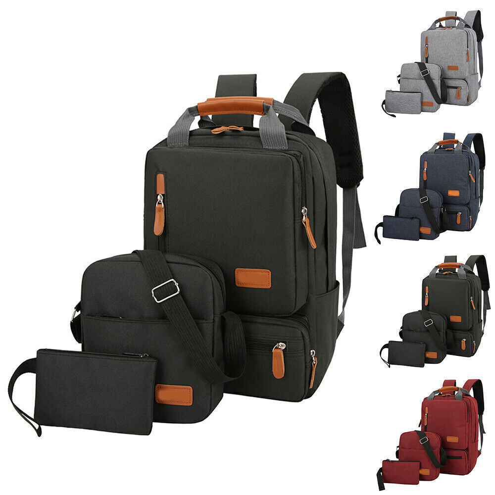 3PCS/Set Womens Mens Travel School Backpack USB Port Laptop Rucksack Bag Handbag