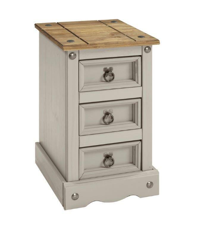 Corona Bedside Cabinet 3 Drawer Grey Wax Table Unit Pine