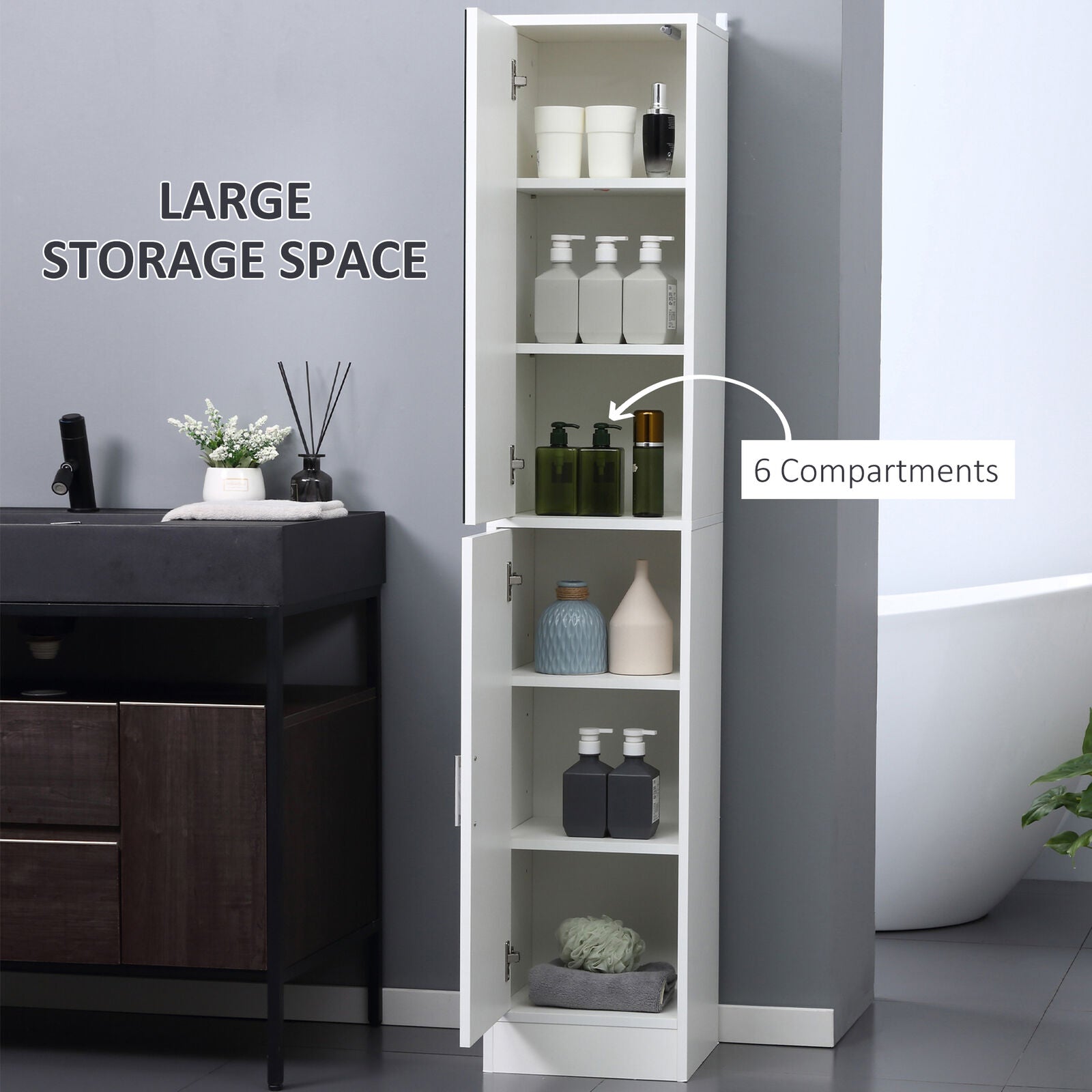 Tall Mirrored Bathroom Cabinet Bathroom Storage Cupboard Tallboy Unit White