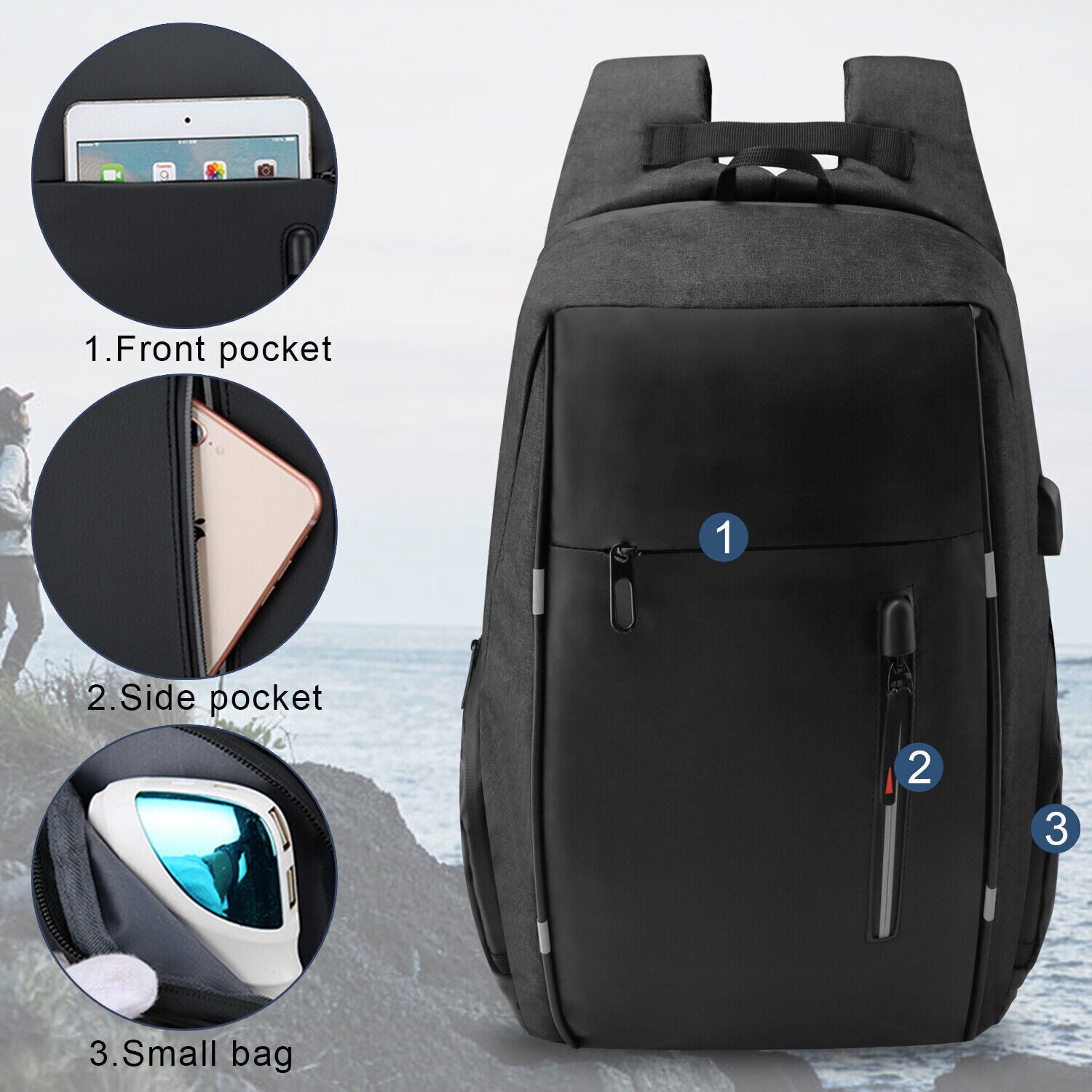 Men Women Boy Laptop Backpack Waterproof USB Rucksack Travel School Shoulder Bag