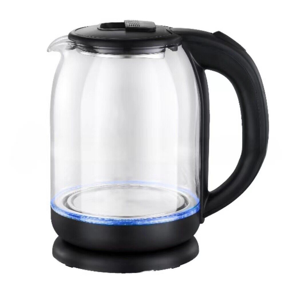 1.8L Electric Kettle Glass 360 Black LED Illuminated Portable Jug Security UK