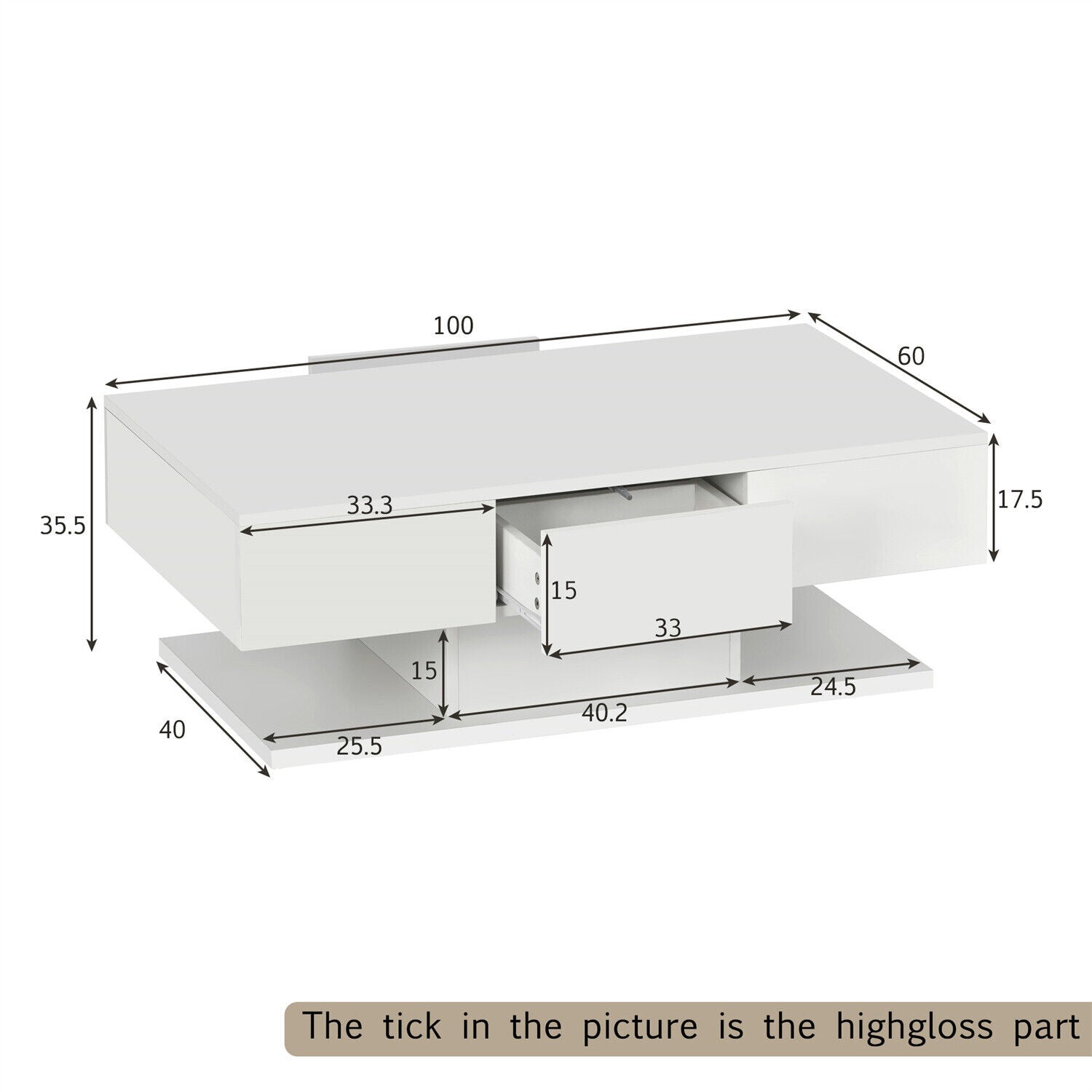 Modern LED Coffee Table High Gloss Wooden Drawer Storage Living Room Furniture