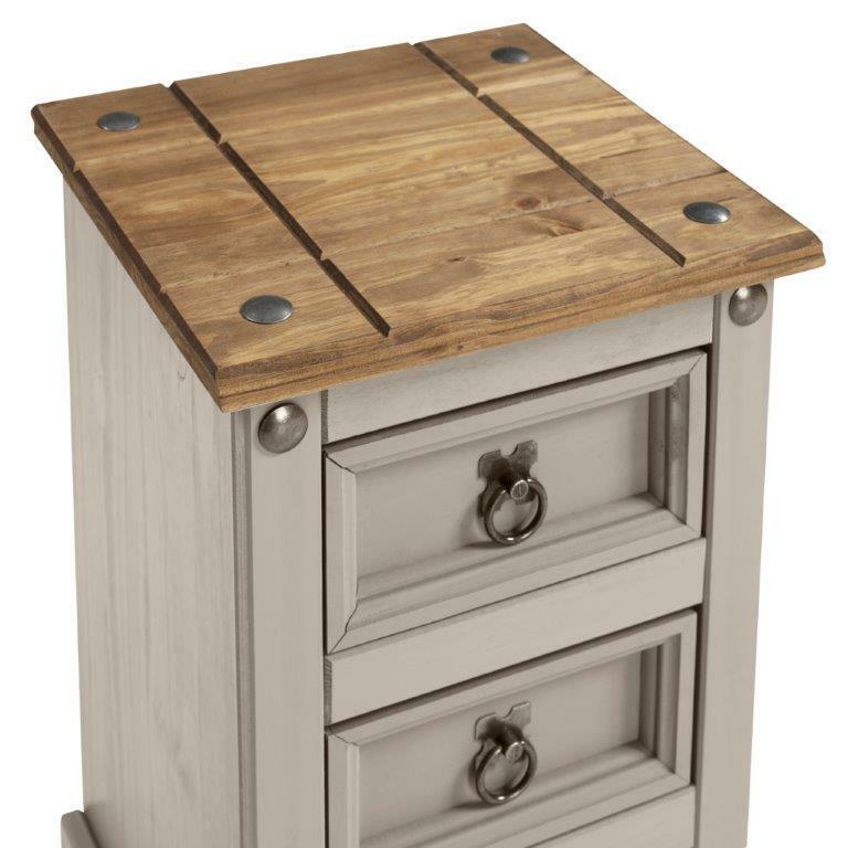 Corona Bedside Cabinet 3 Drawer Grey Wax Table Unit Pine