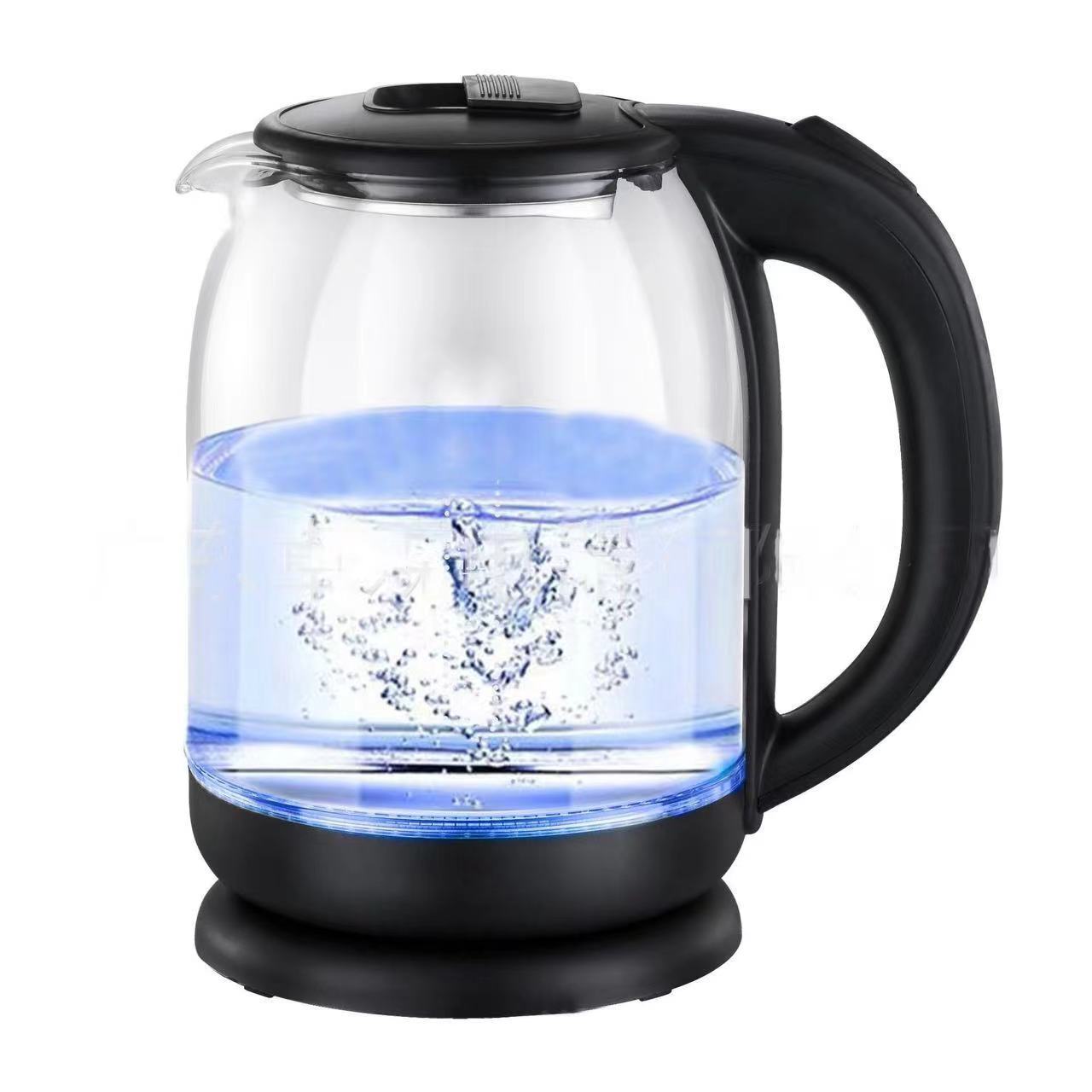 1.8L Electric Kettle Glass 360 Black LED Illuminated Portable Jug Security UK