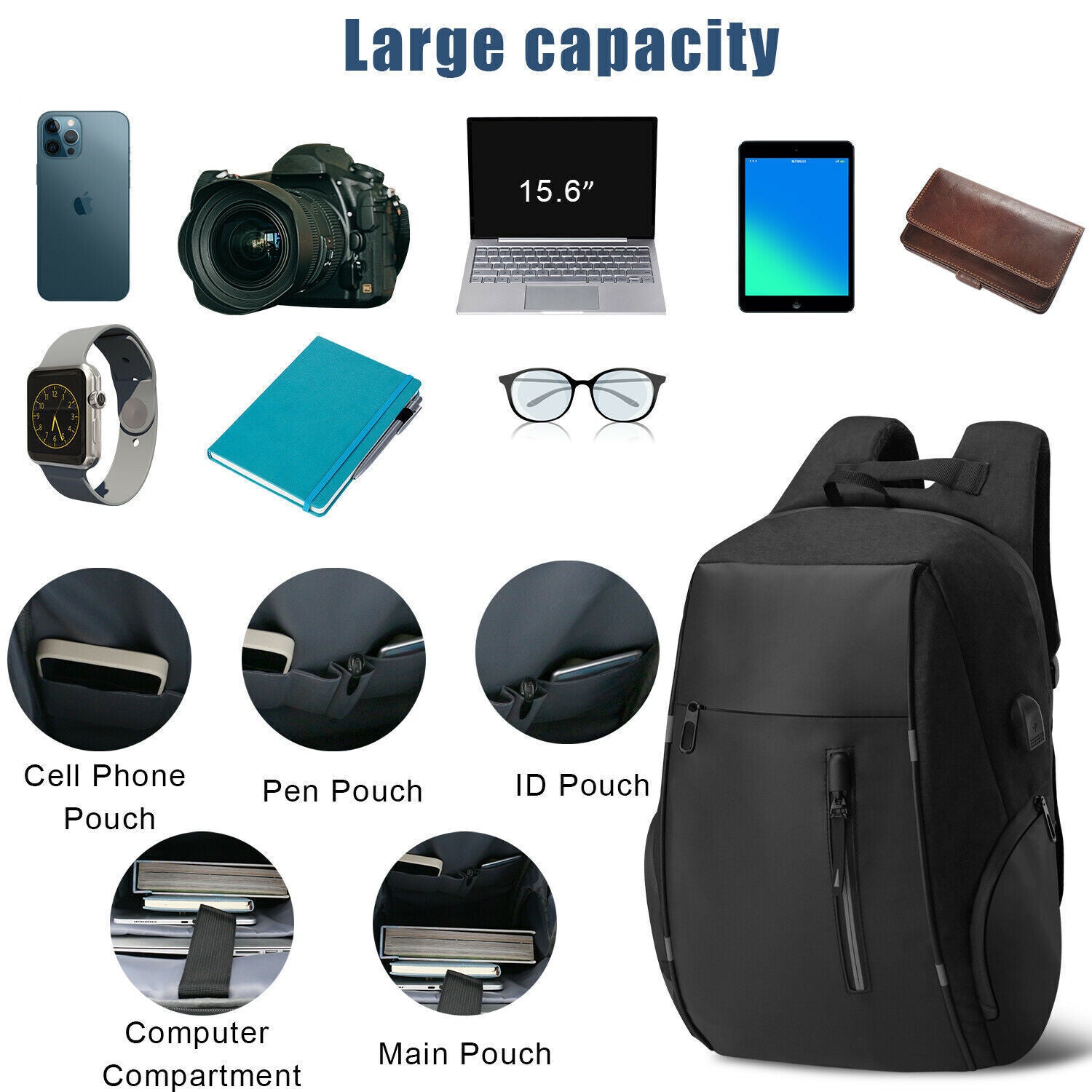 Men Women Boy Laptop Backpack Waterproof USB Rucksack Travel School Shoulder Bag