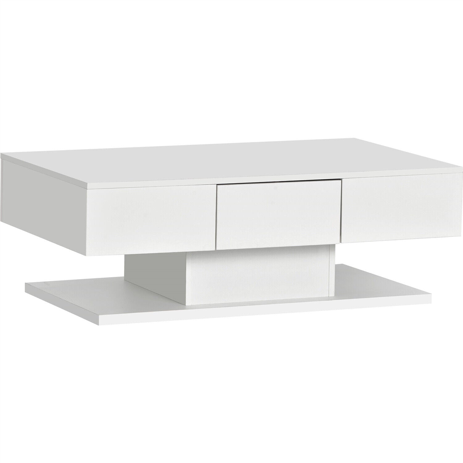 Modern LED Coffee Table High Gloss Wooden Drawer Storage Living Room Furniture