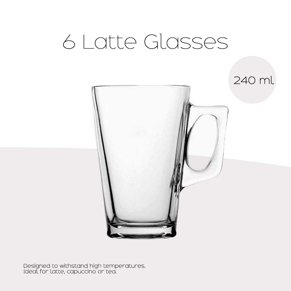 6 X Latte Coffee Glasses Cappuccino Lattes Tea Glass Cups Hot Drink Mugs