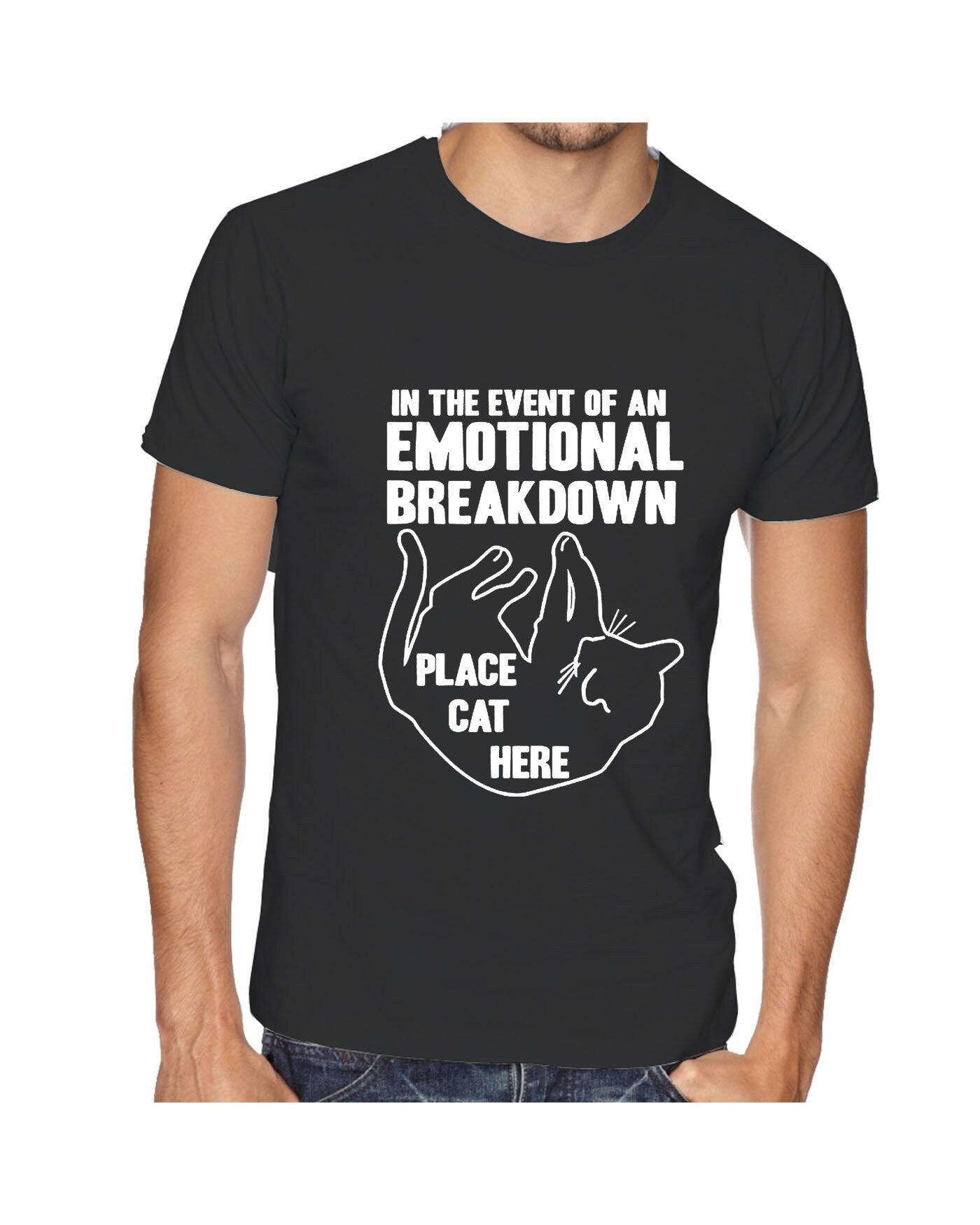 In case of Emotional Breakdown Place Cat Here Funny Cat Lovers T Shirt T-shirt Tshirt Tee Shirt Gift Funny Unisex Ladies Womens Top