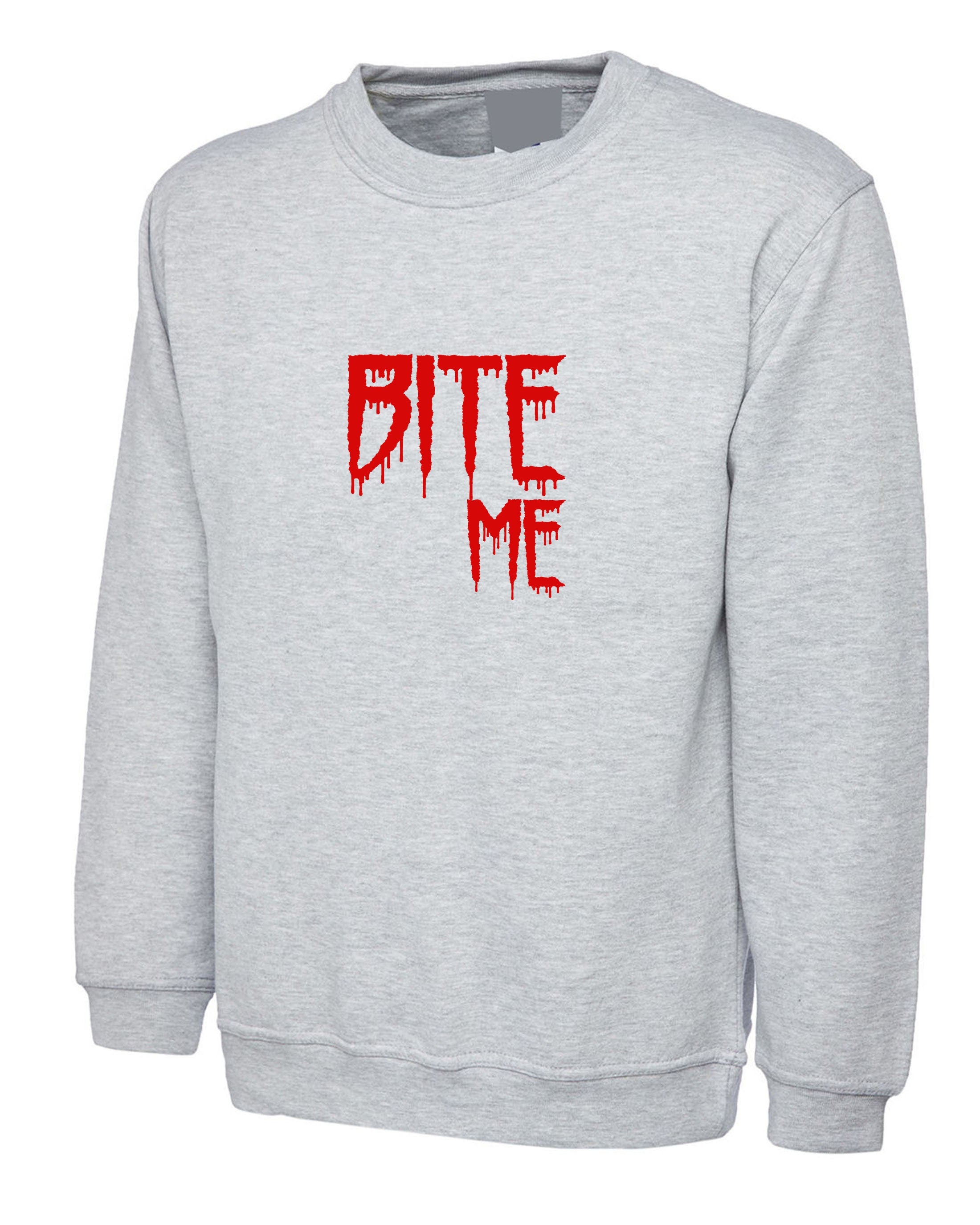 Bite me Sweatshirt Jumper Sweater shirt Funny Mens Womens Top Halloween Outfit Valentines Vampire Top Ladies Unisex GF BF