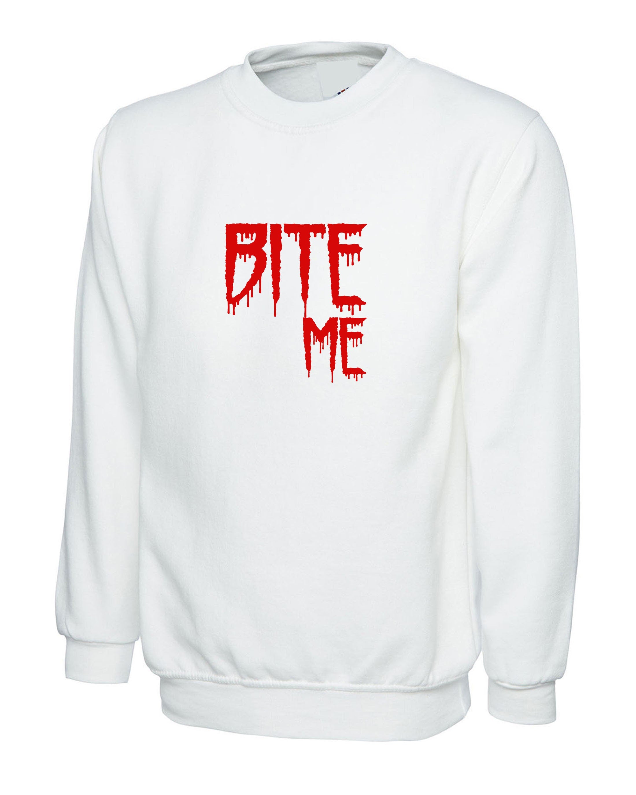 Bite me Sweatshirt Jumper Sweater shirt Funny Mens Womens Top Halloween Outfit Valentines Vampire Top Ladies Unisex GF BF