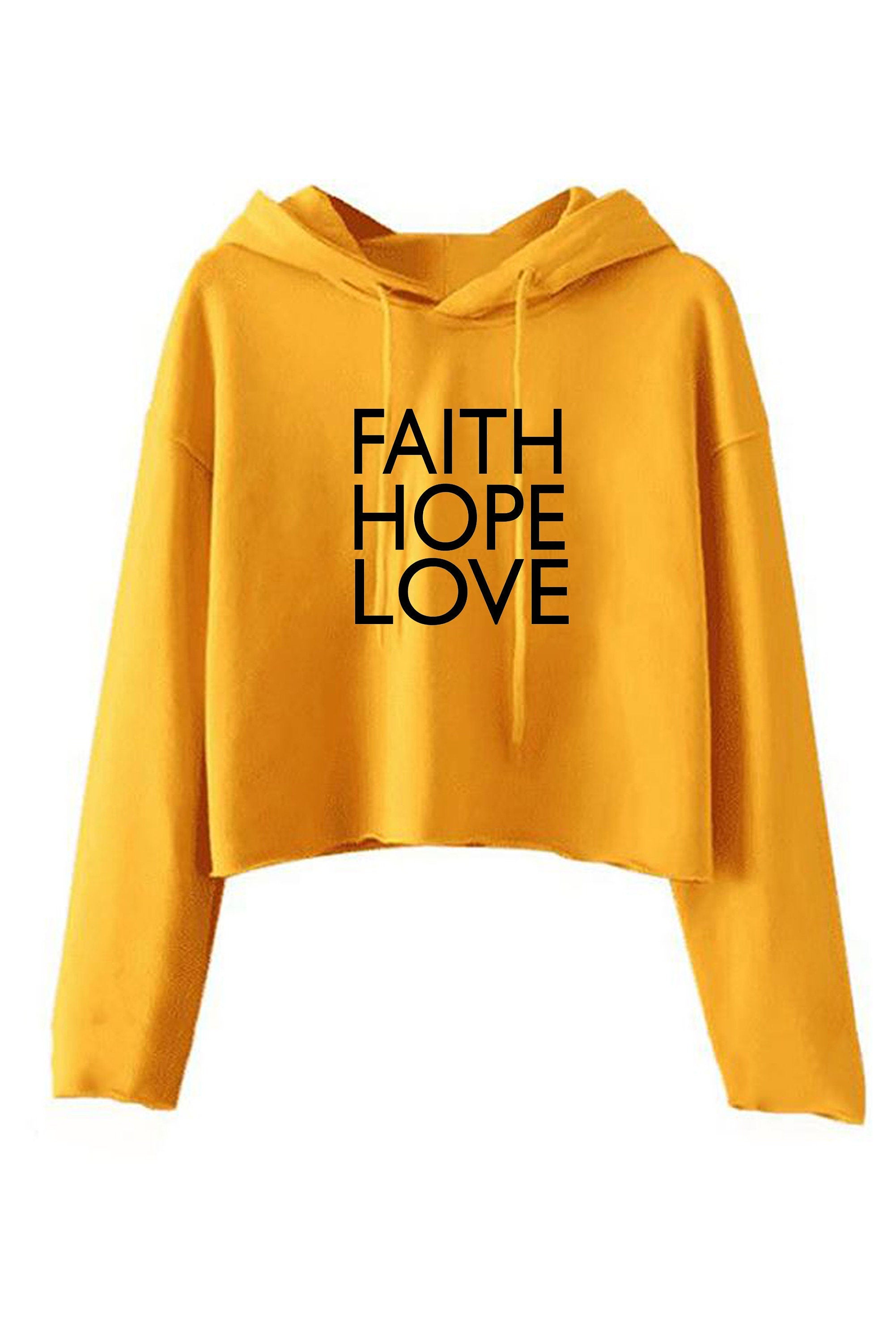 FAITH, HOPE, LOVE Crop Top Crop-Tops Hoodie Hoody Hood music, peace, world, earth, happy Top Unisex Mens Christmas Gift Birthday Present