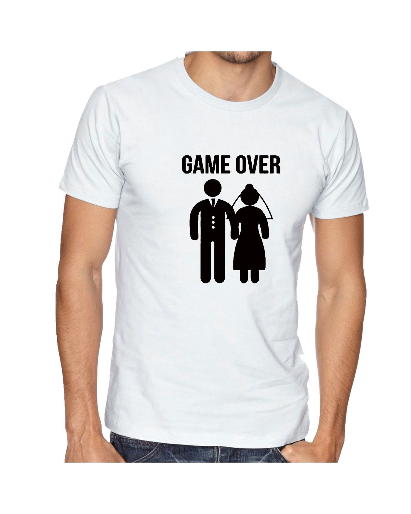 Funny Game Over Tshirt T shirt T-shirt Tee Shirt Gift for Newly Married Couple Marriage Wedding Wife Husband Joke Idea Present