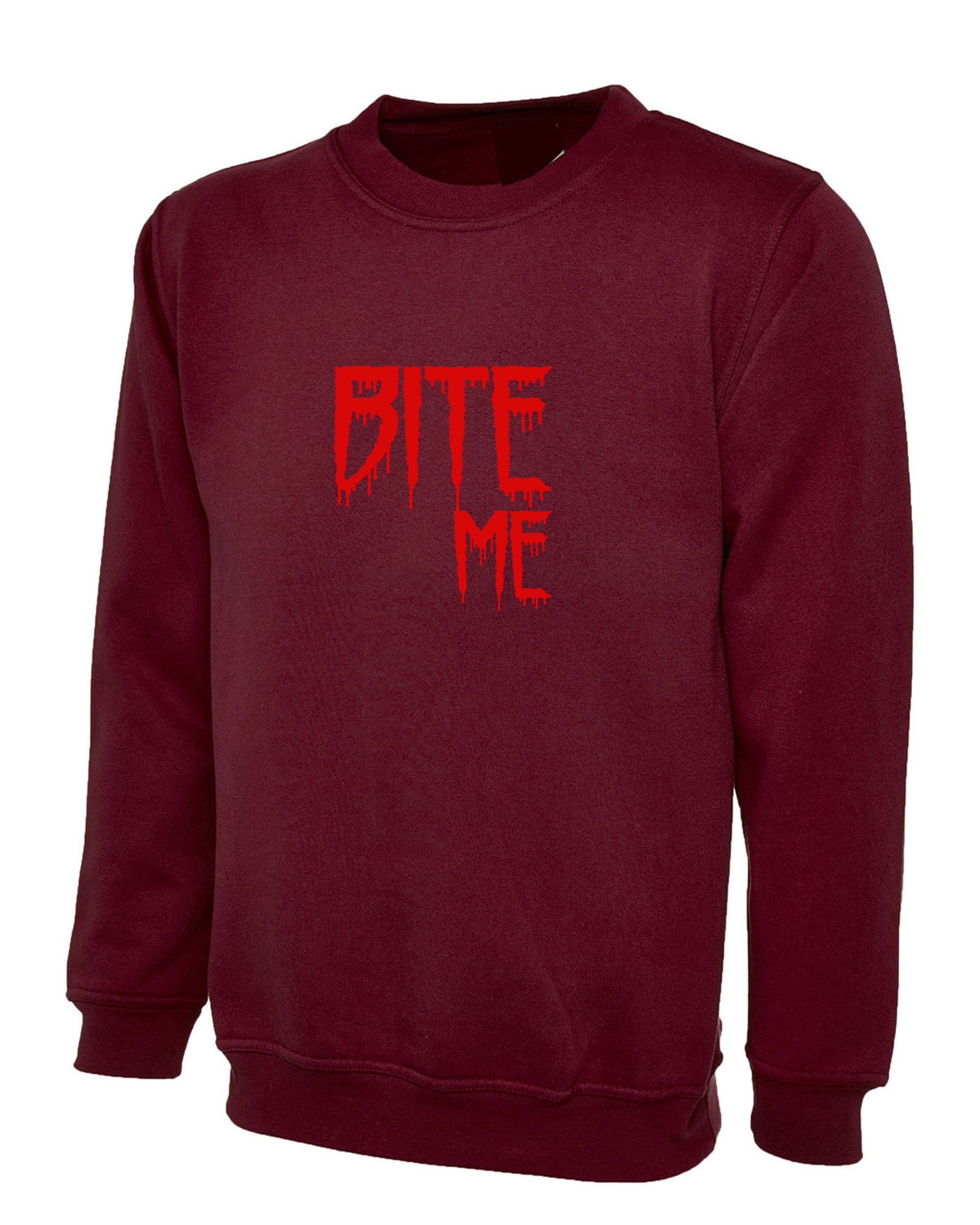 Bite me Sweatshirt Jumper Sweater shirt Funny Mens Womens Top Halloween Outfit Valentines Vampire Top Ladies Unisex GF BF