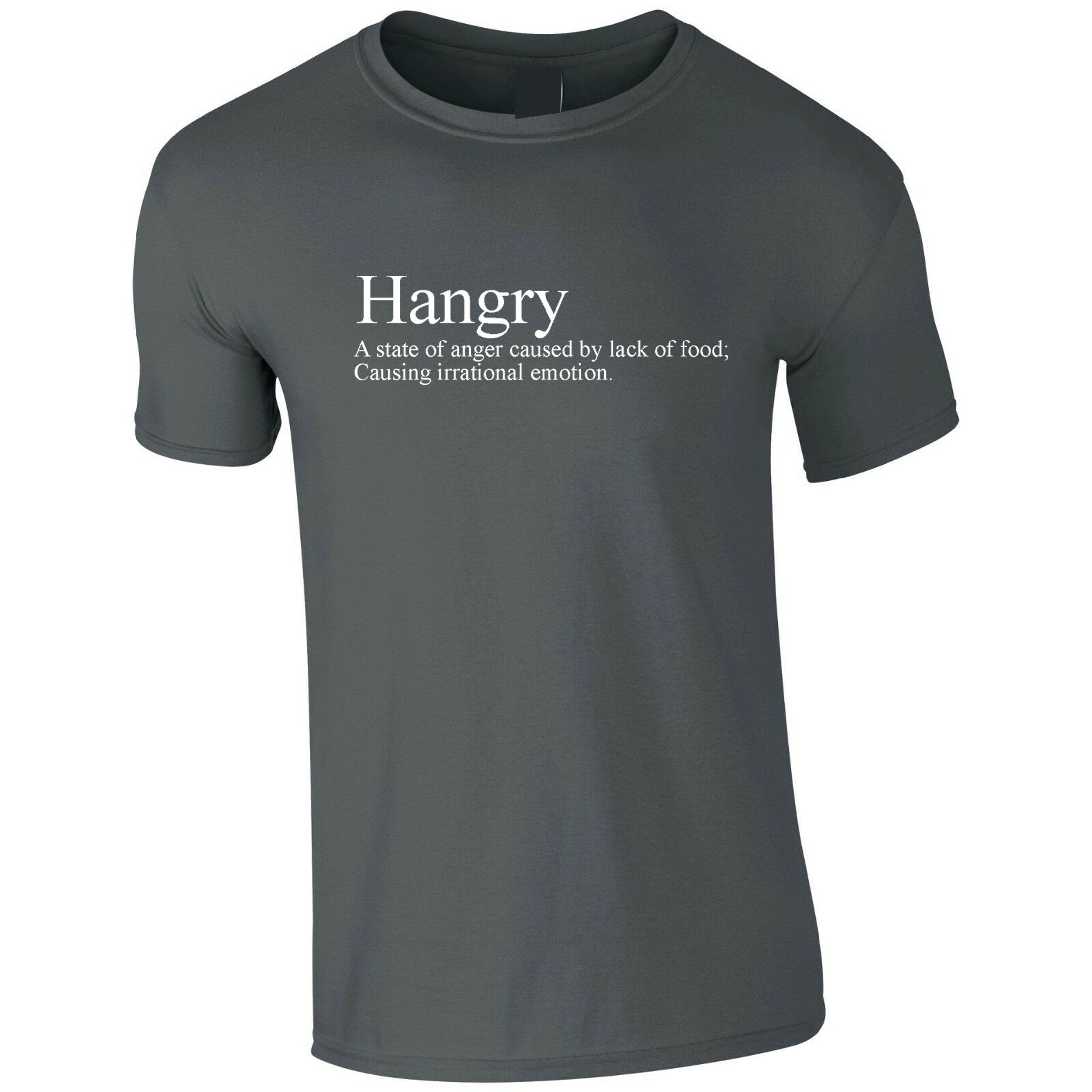 Hangry T Shirt Tshirt T-shirt Tee Shirt Funny Slogan Anger caused by lack of Food irrational emotion Top Hungry and Angry Womens Unisex