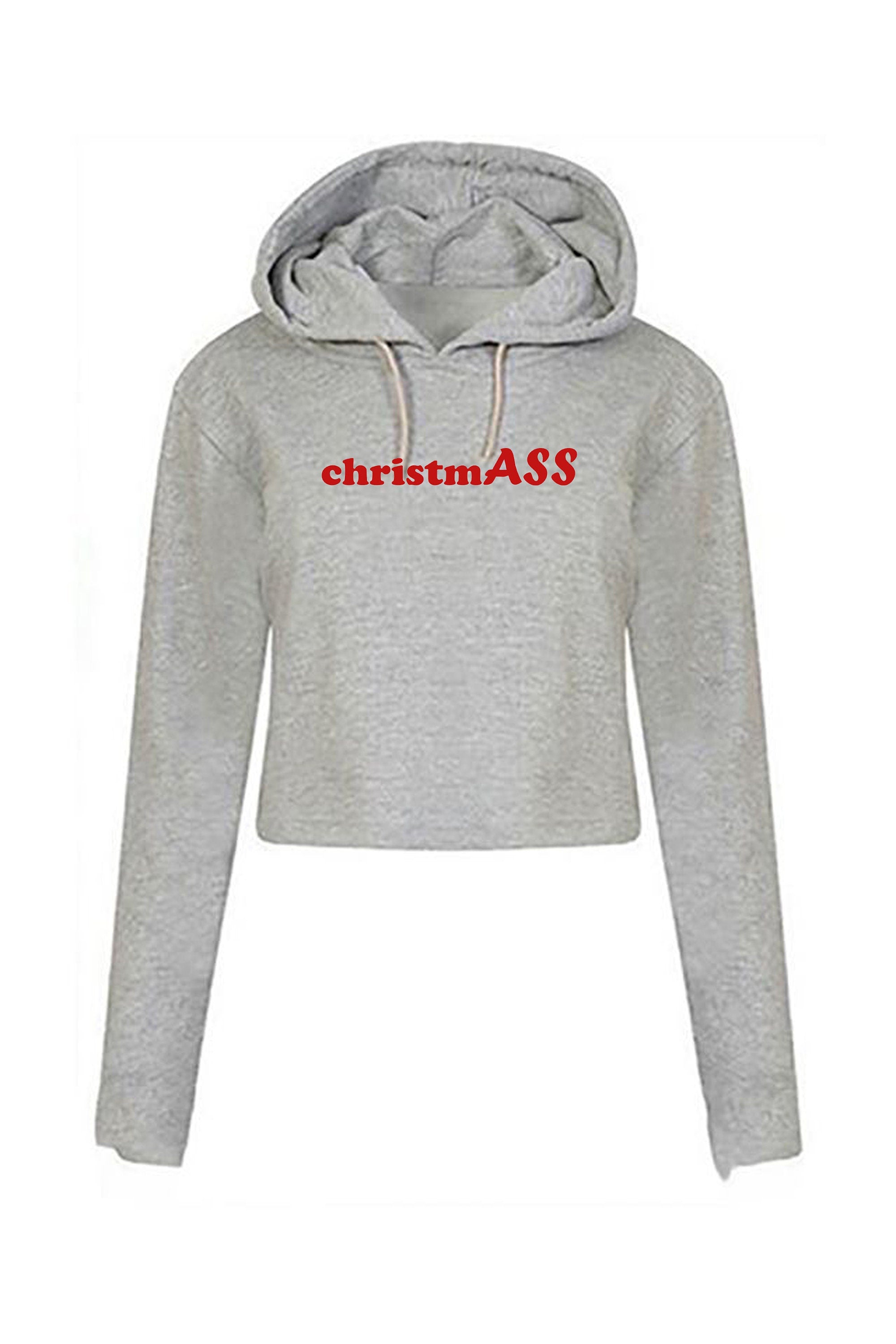 ChristmASS Crop Tops Hoodie Crop-Tops Hoody Hood Funny Xmas Top Naughty Idea Unisex Ladies Womens Present Slogan Joke Humorous Present