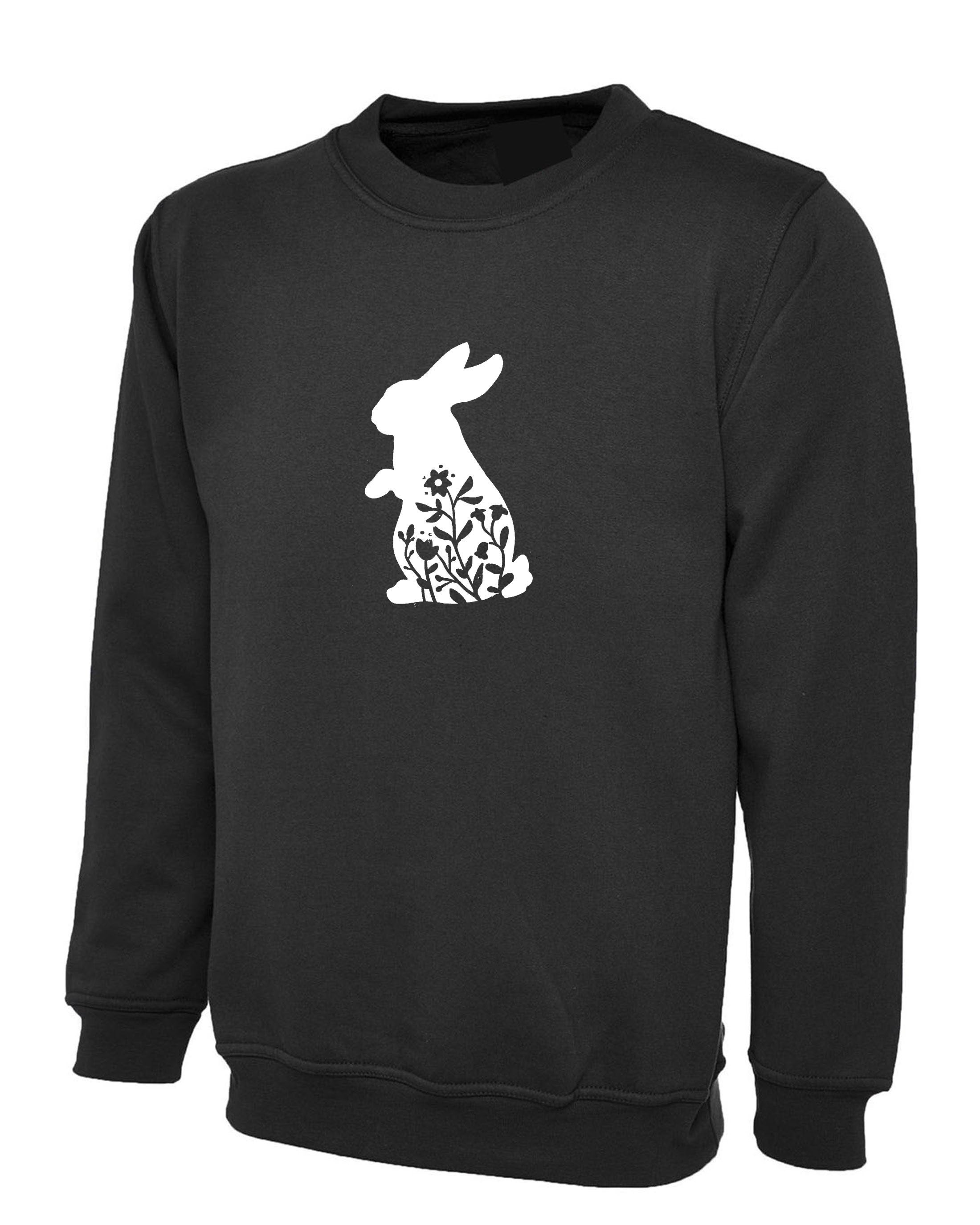 Happy Easter Cute Bunny Gift With Flowers Sweatshirt Jumper Sweater shirt Hare Paws Bunny Ears Novelty Ladies Gift Funny Top Womens