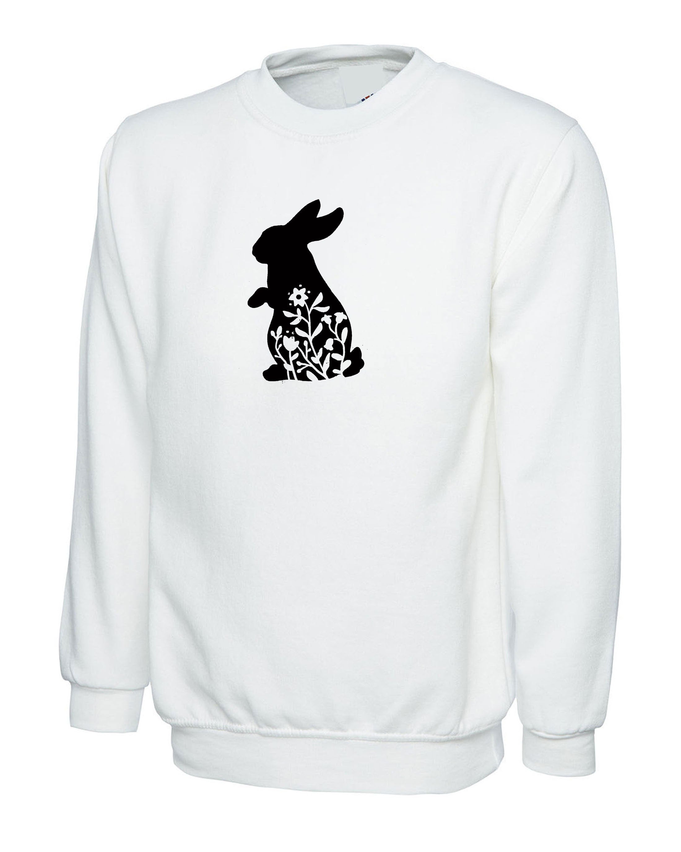 Happy Easter Cute Bunny Gift With Flowers Sweatshirt Jumper Sweater shirt Hare Paws Bunny Ears Novelty Ladies Gift Funny Top Womens