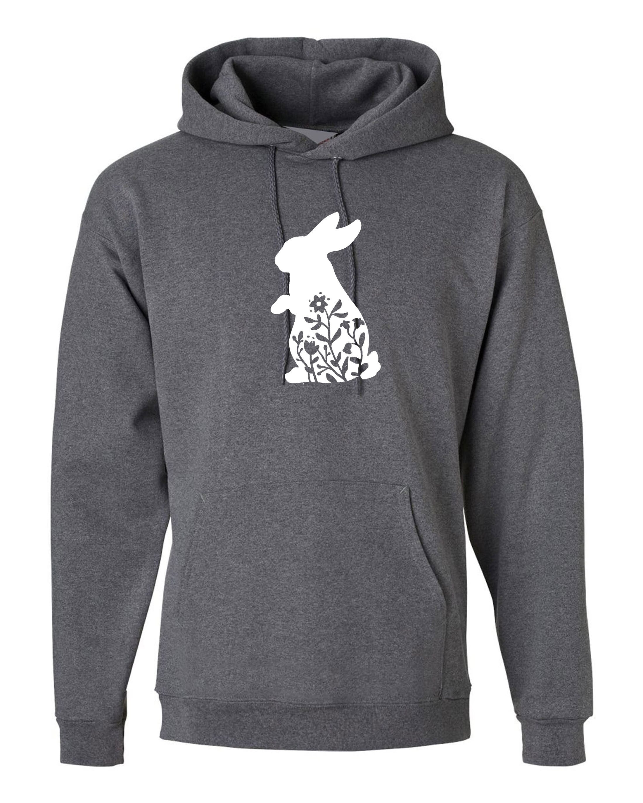 Happy Easter Cute Bunny Gift With Flowers Hoodie Hoody Hood Hooded Hare Paws Bunny Ears Novelty Ladies Gift Funny Top Womens