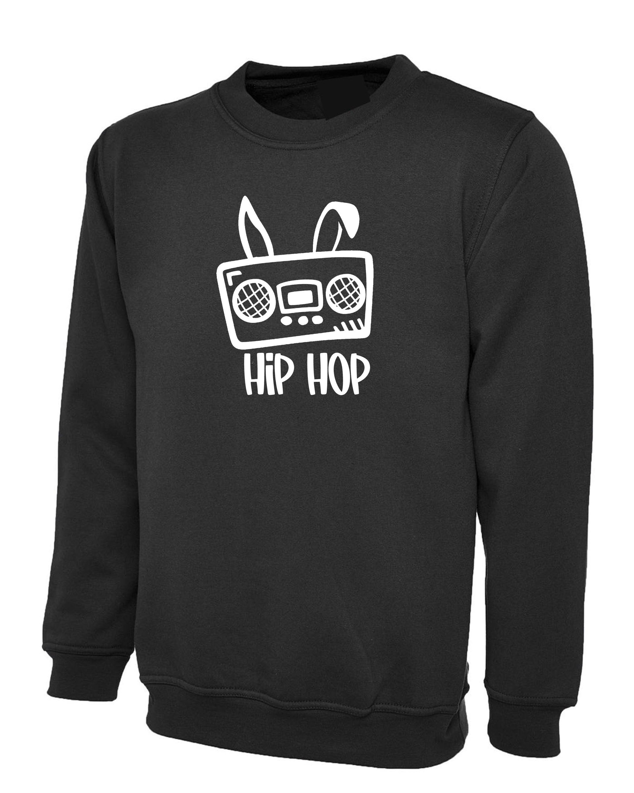 Funny Easter Sweatshirt Jumper Sweater Shirt Hip Hop Be Hoppy Easter Gift for Mens Unisex Womens Ladies Musician Music Lover DJ Bunny Ear