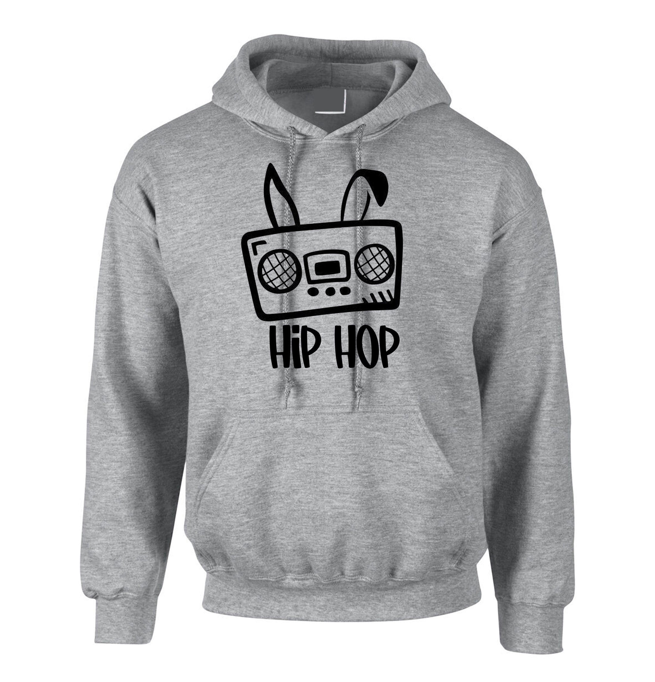 Funny Easter Hoodie Hoody Hood Hooded Hip Hop Be Hoppy Easter Gift for Mens Unisex Womens Ladies Musician Music Lover DJ Bunny Ear